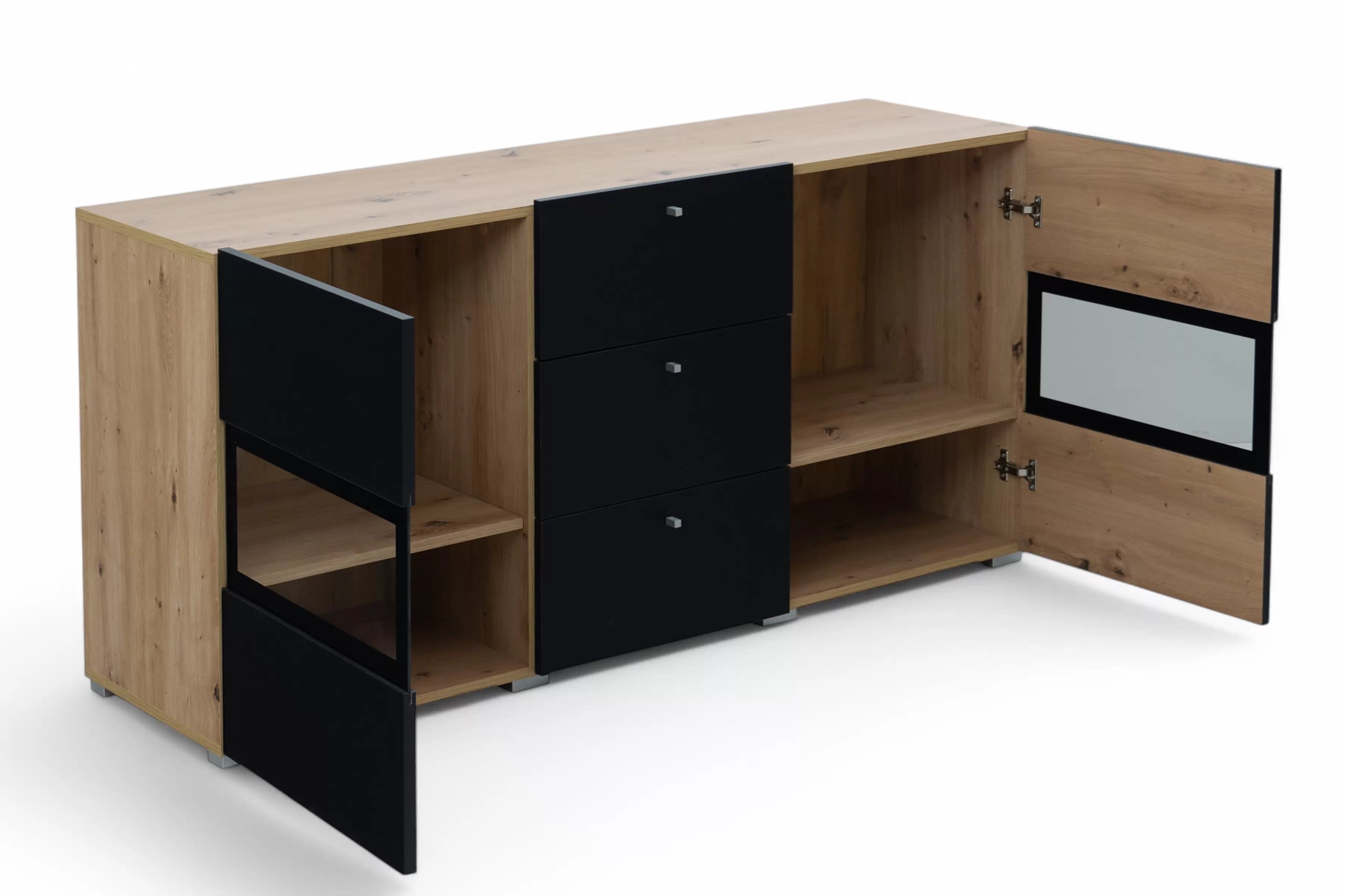 Komoda Baros 132 cm se zásuvkami - dub artisan / černý mat Komoda se zásuvkami Baros 26 - 132 cm - dub artisan / černá mat