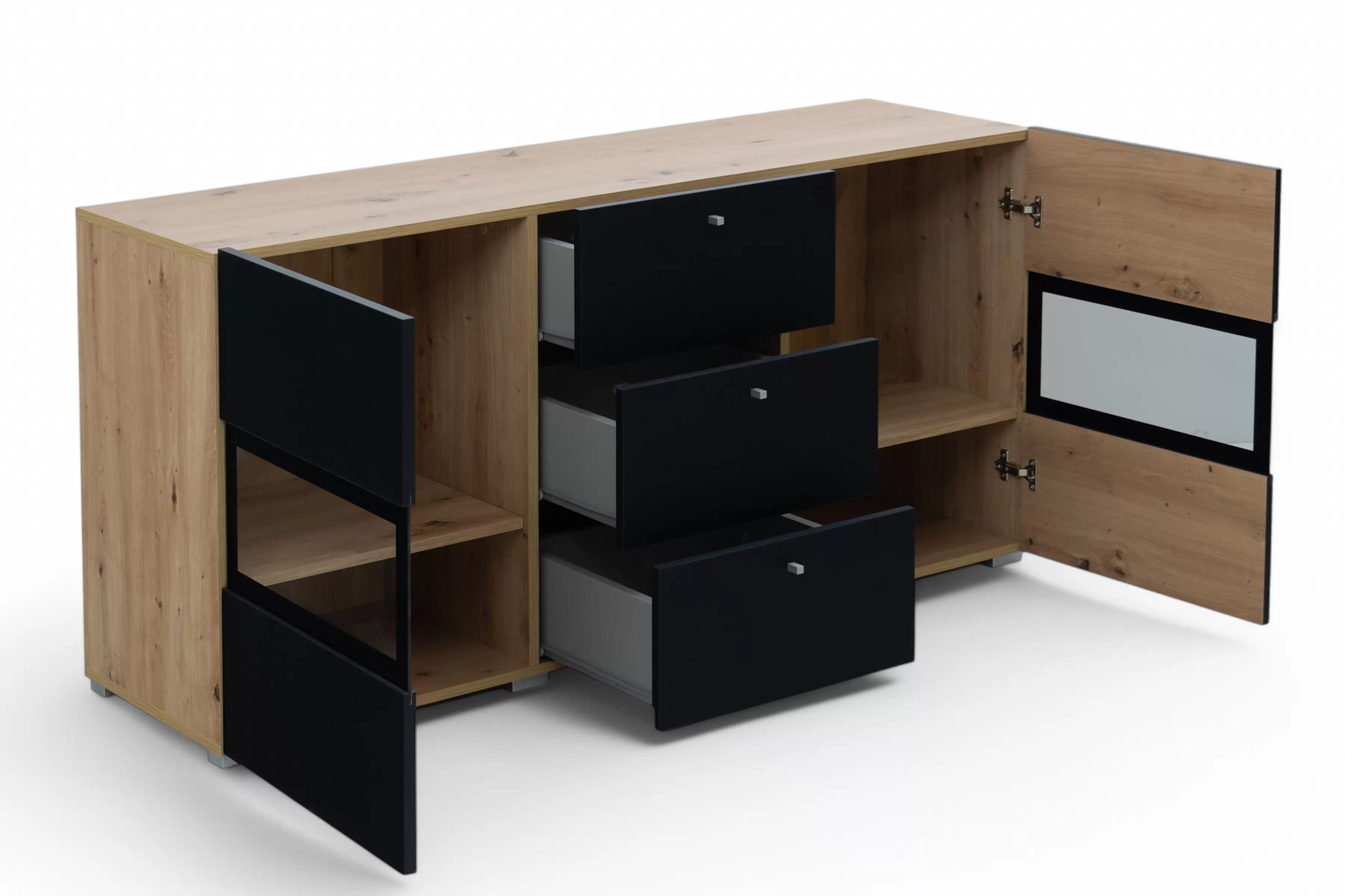 Komoda Baros 132 cm se zásuvkami - dub artisan / černý mat Komoda se zásuvkami Baros 26 - 132 cm - dub artisan / černá mat