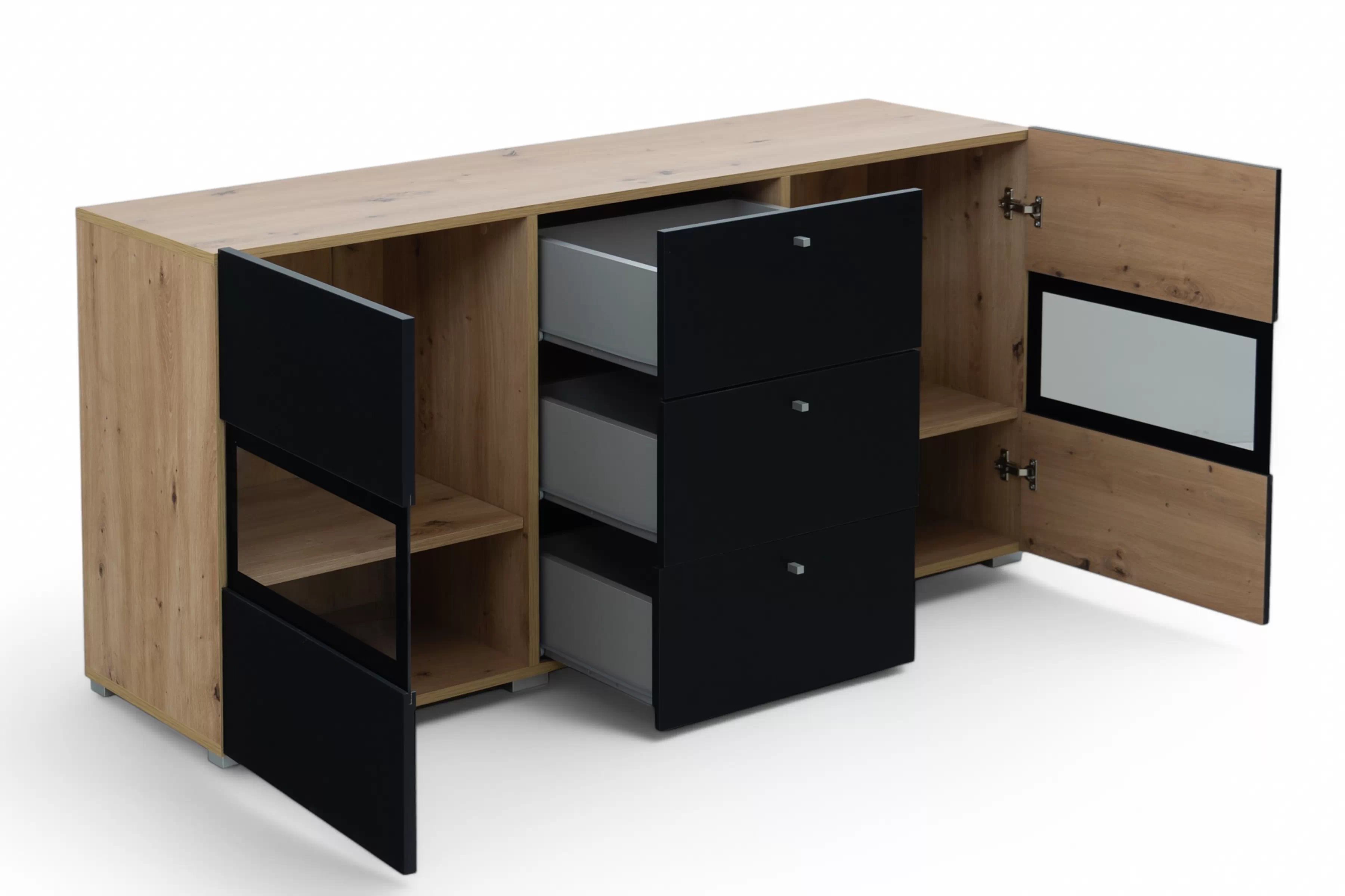 Komoda Baros 132 cm se zásuvkami - dub artisan / černý mat Komoda se zásuvkami Baros 26 - 132 cm - dub artisan / černá mat