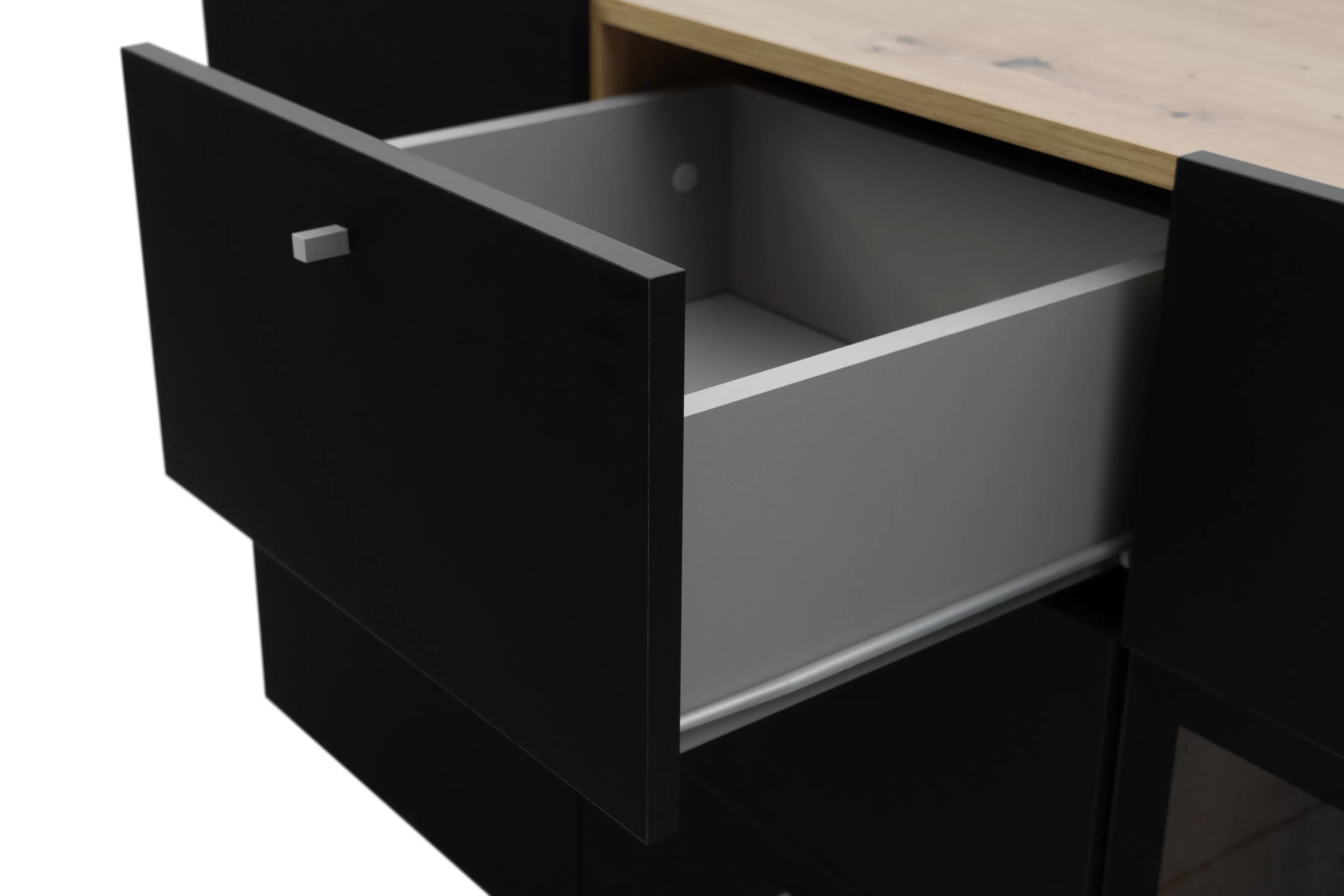 Komoda Baros 132 cm se zásuvkami - dub artisan / černý mat Komoda se zásuvkami Baros 26 - 132 cm - dub artisan / černá mat