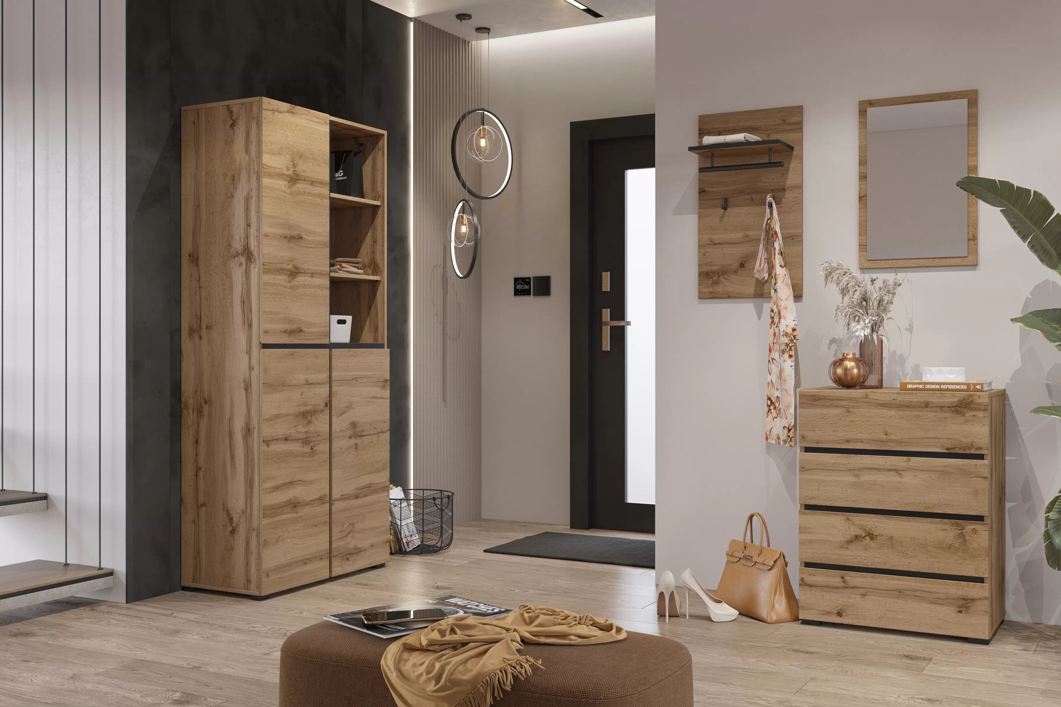 Komoda Cross 60 cm se zásuvkami - dub wotan / černá Komoda se zásuvkami Gramon 60 cm - dub wotan / černá