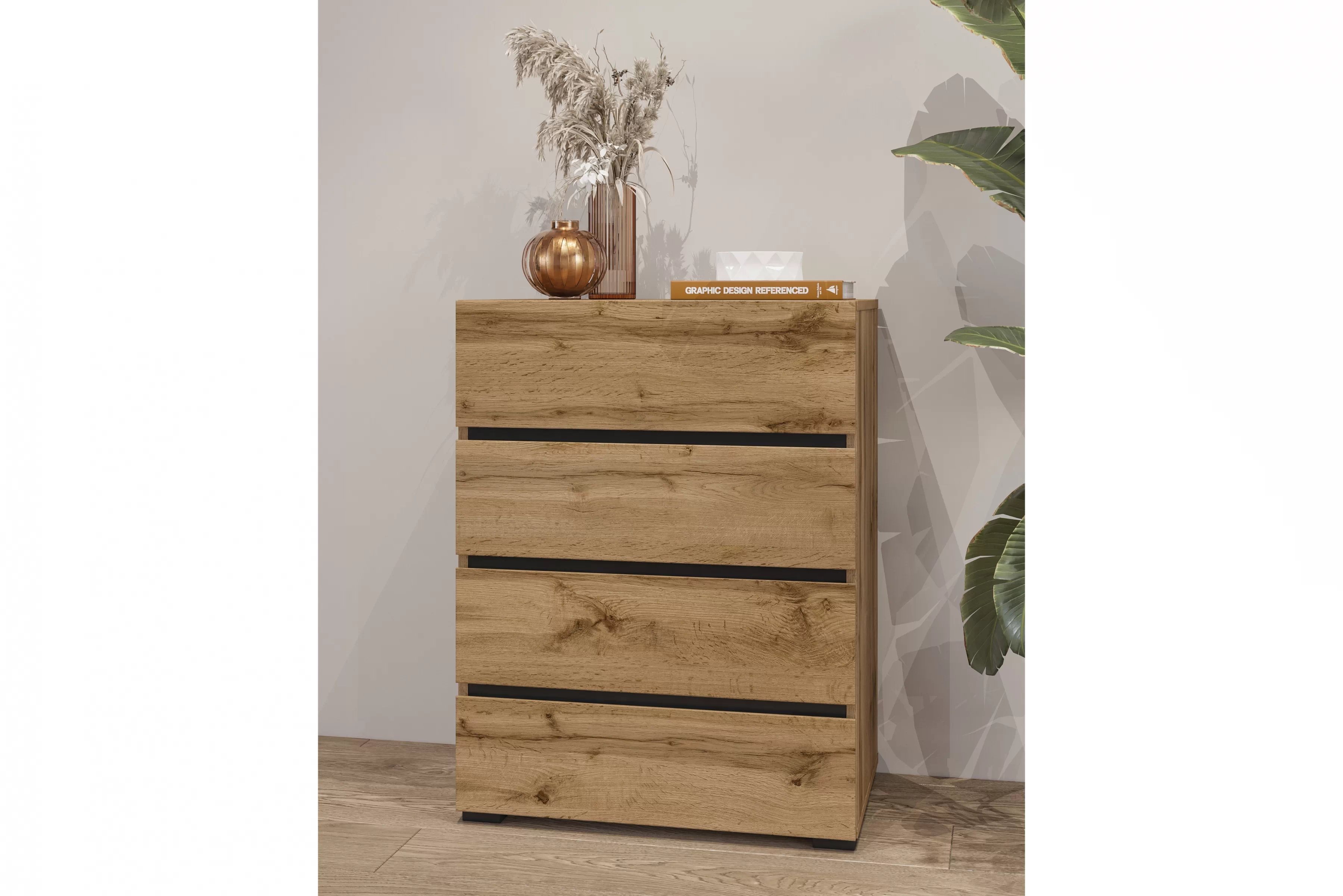 Komoda Cross 60 cm se zásuvkami - dub wotan / černá Komoda se zásuvkami Gramon 60 cm - dub wotan / černá