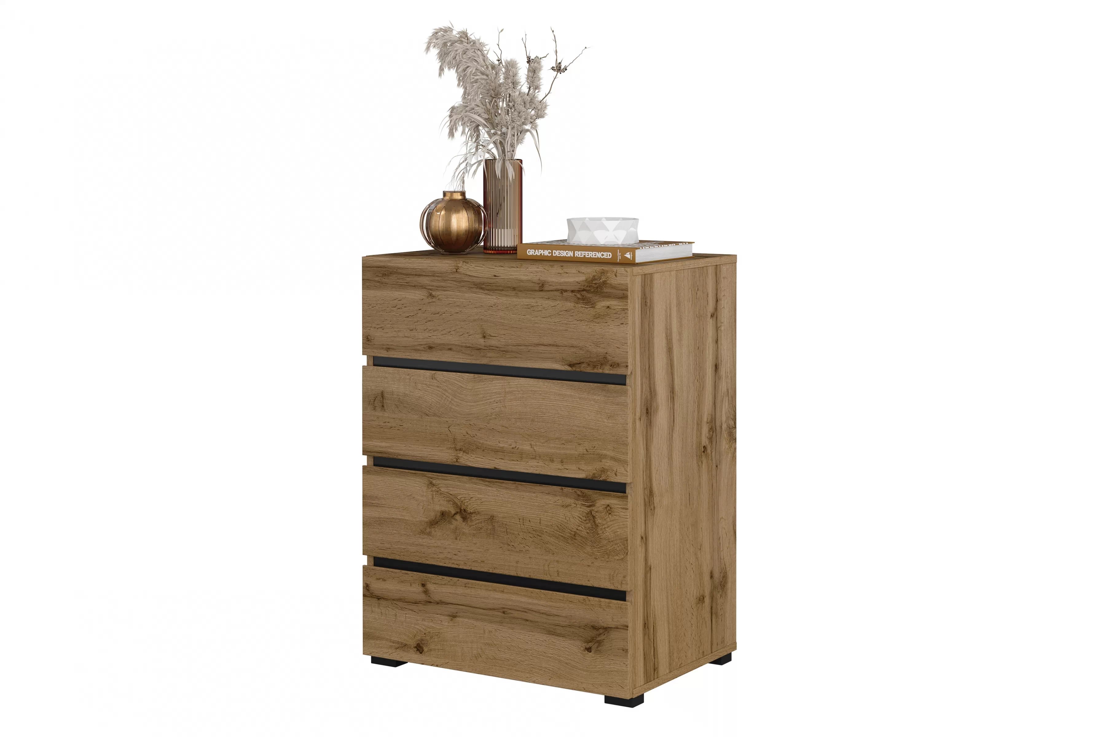 Komoda Cross 60 cm se zásuvkami - dub wotan / černá Komoda se zásuvkami Gramon 60 cm - dub wotan / černá