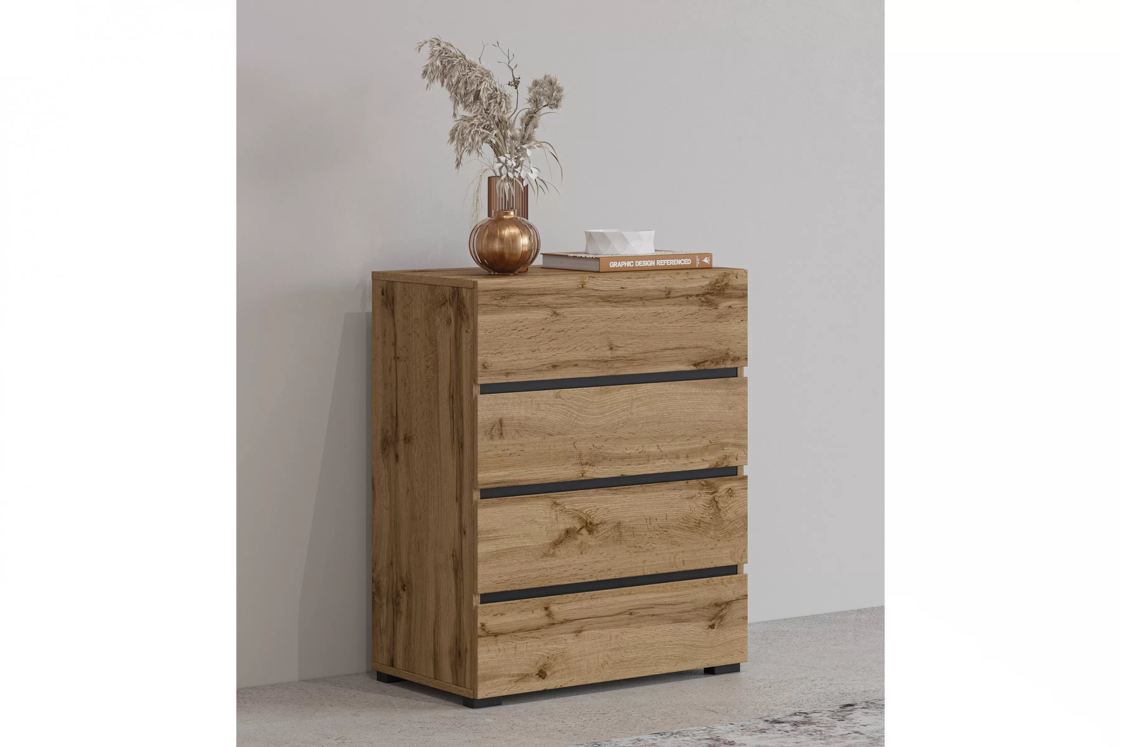 Komoda Cross 60 cm se zásuvkami - dub wotan / černá Komoda se zásuvkami Gramon 60 cm - dub wotan / černá