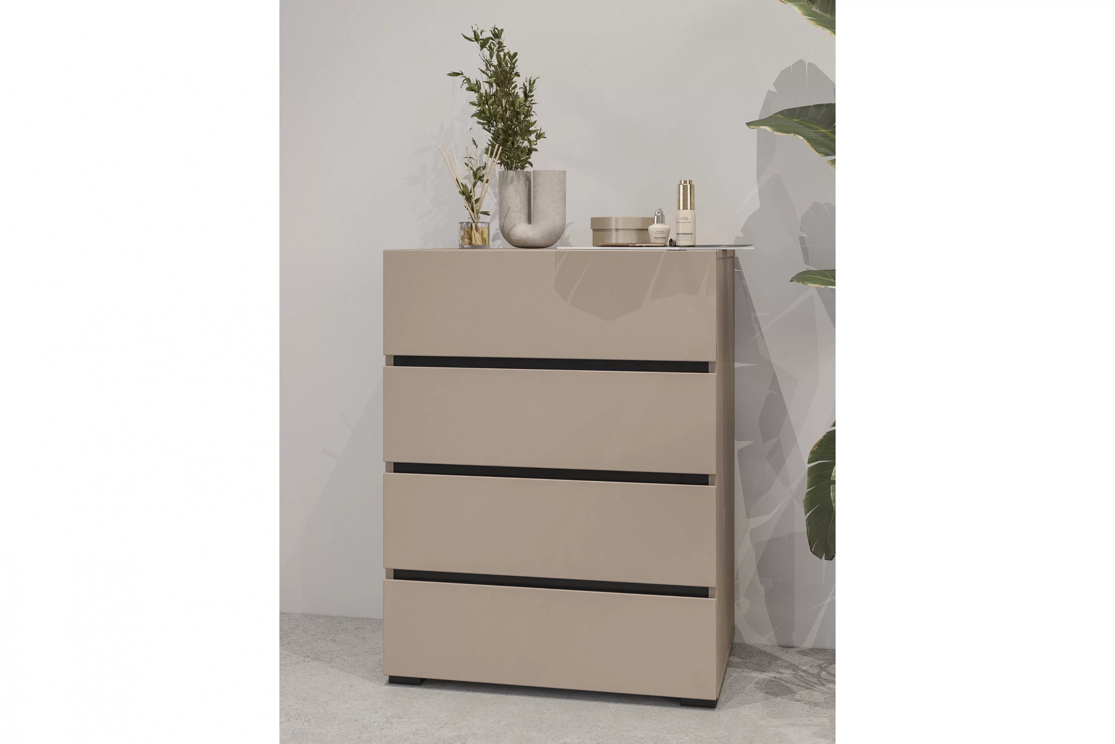 Komoda Cross 60 cm - kašmírová / čierna Komoda so zásuvkami Gramon 60 cm - kašmír / Čierny