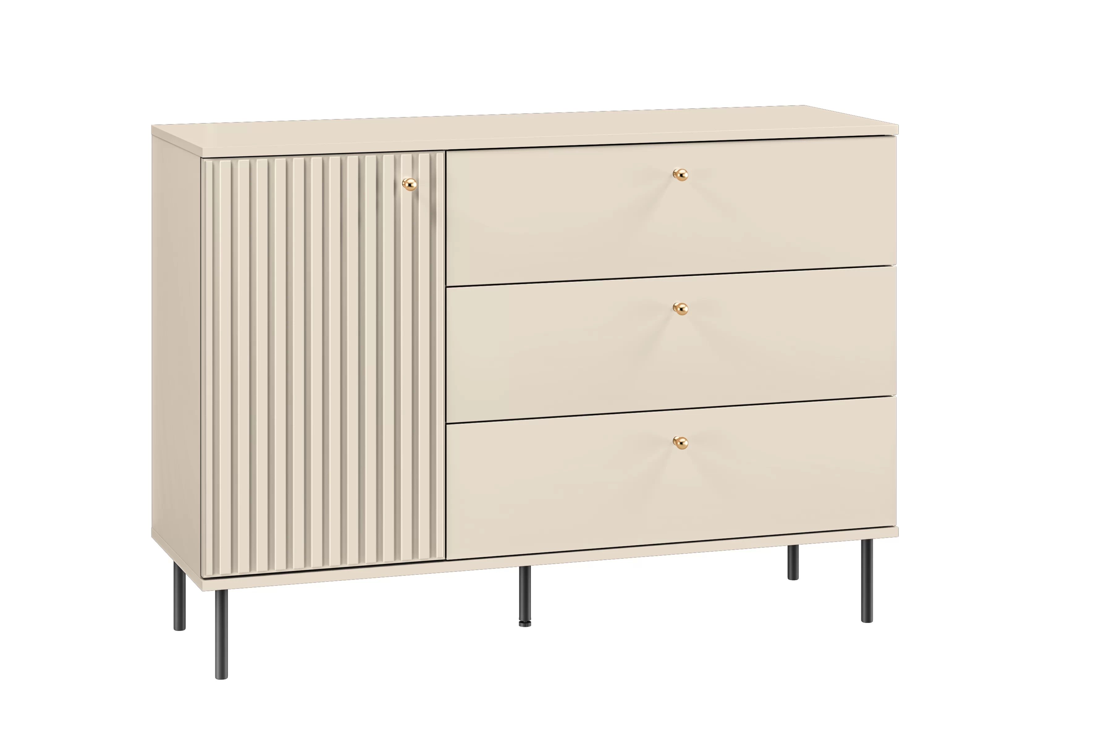 Komoda Jamuzi 120 cm - kašmírová / černé nožky Komoda se zásuvkami Jamuzi 05 120 cm - kašmír / černá nozki