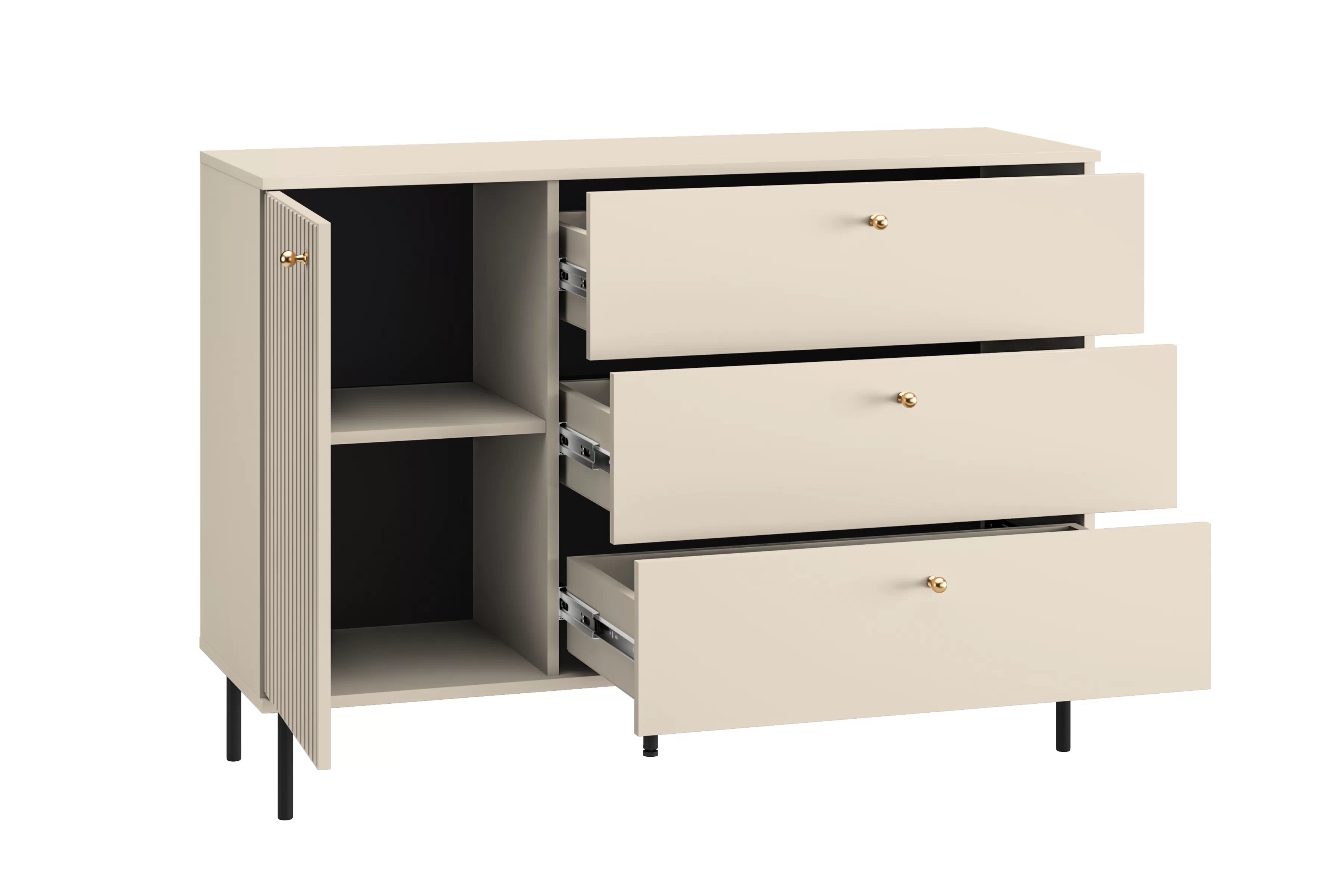 Komoda Jamuzi 120 cm - kašmírová / černé nožky Komoda se zásuvkami Jamuzi 05 120 cm - kašmír / černá nozki