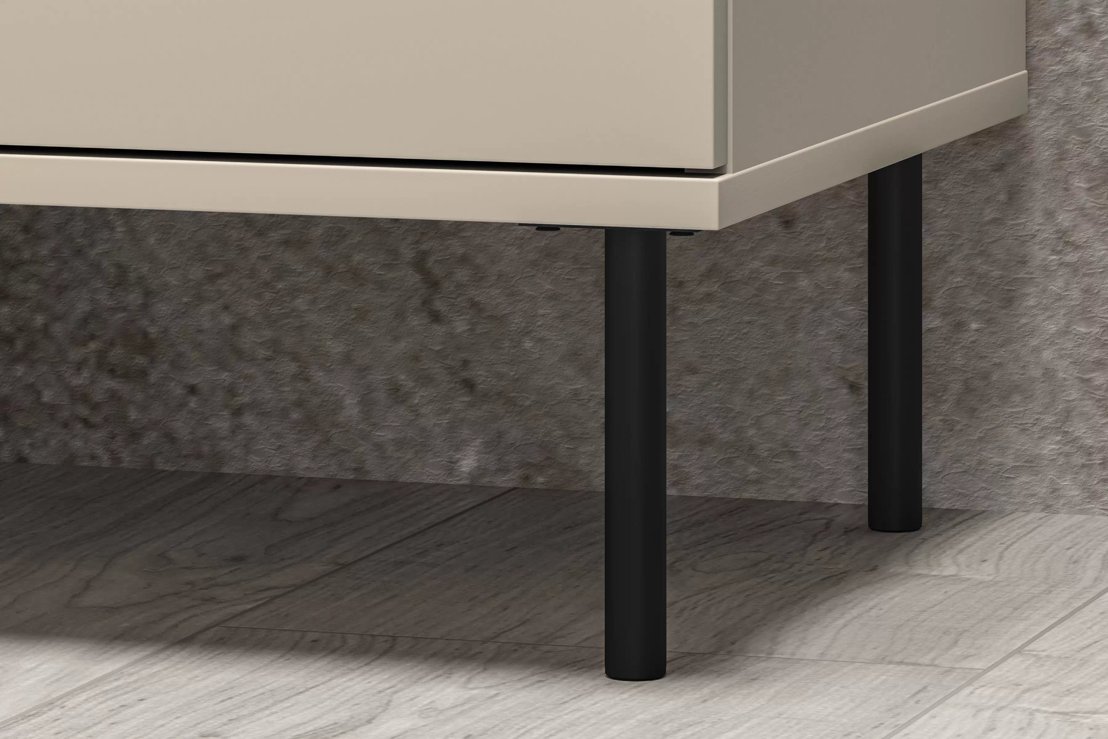 Komoda Jamuzi 120 cm - kašmírová / černé nožky Komoda se zásuvkami Jamuzi 05 s frézovanou přední částí - kašmír / černá nozki