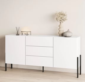 Komoda Jukon 184 cm se zásuvkami - bílý supermat / černé nohy Komoda se zásuvkami Jukon 184 cm - bílá supermat / černé nožičky