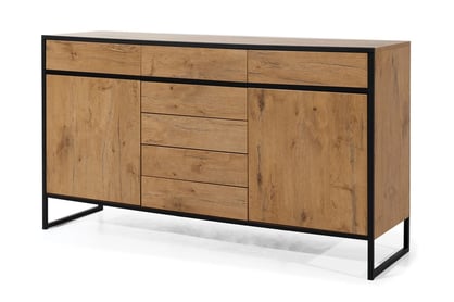 Komoda Loft 160 cm s 7 zásuvek - kovové nohy/ dub lancelot