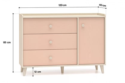 Komoda dziecieca Marla 120 cm se zásuvkami - piasek pustyni / Růžová / millenial pink Komoda se zásuvkami Marla 120 cm - piasek pustyni / millenial pink