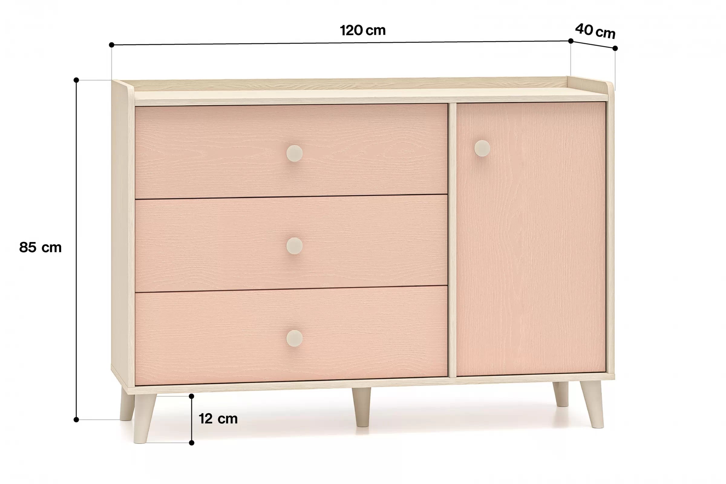 Dětská komoda Marla se zásuvkami 120 cm - pouštní písek / růžová Komoda se zásuvkami Marla 120 cm - piasek pustyni / millenial pink