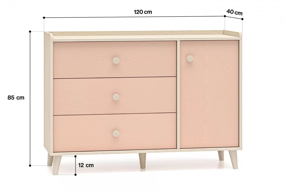 Komoda dziecieca Marla 120 cm se zásuvkami - piasek pustyni / Růžová / millenial pink Komoda se zásuvkami Marla 120 cm - piasek pustyni / millenial pink