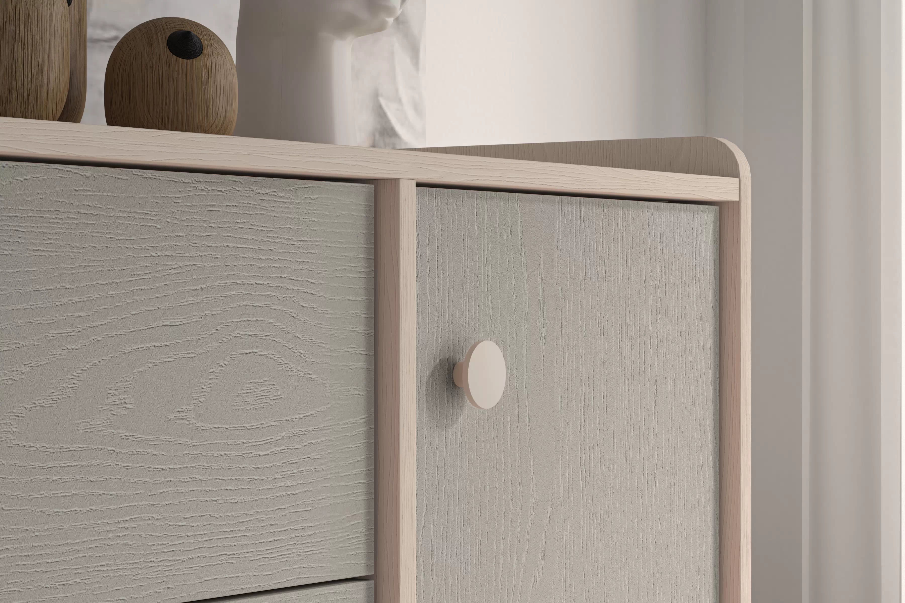 Komoda do detskej izby Marla 120 cm - púštny piesok / sivá Komoda so zásuvkami Marla 120 cm - piasek pustyni / šedý pallad