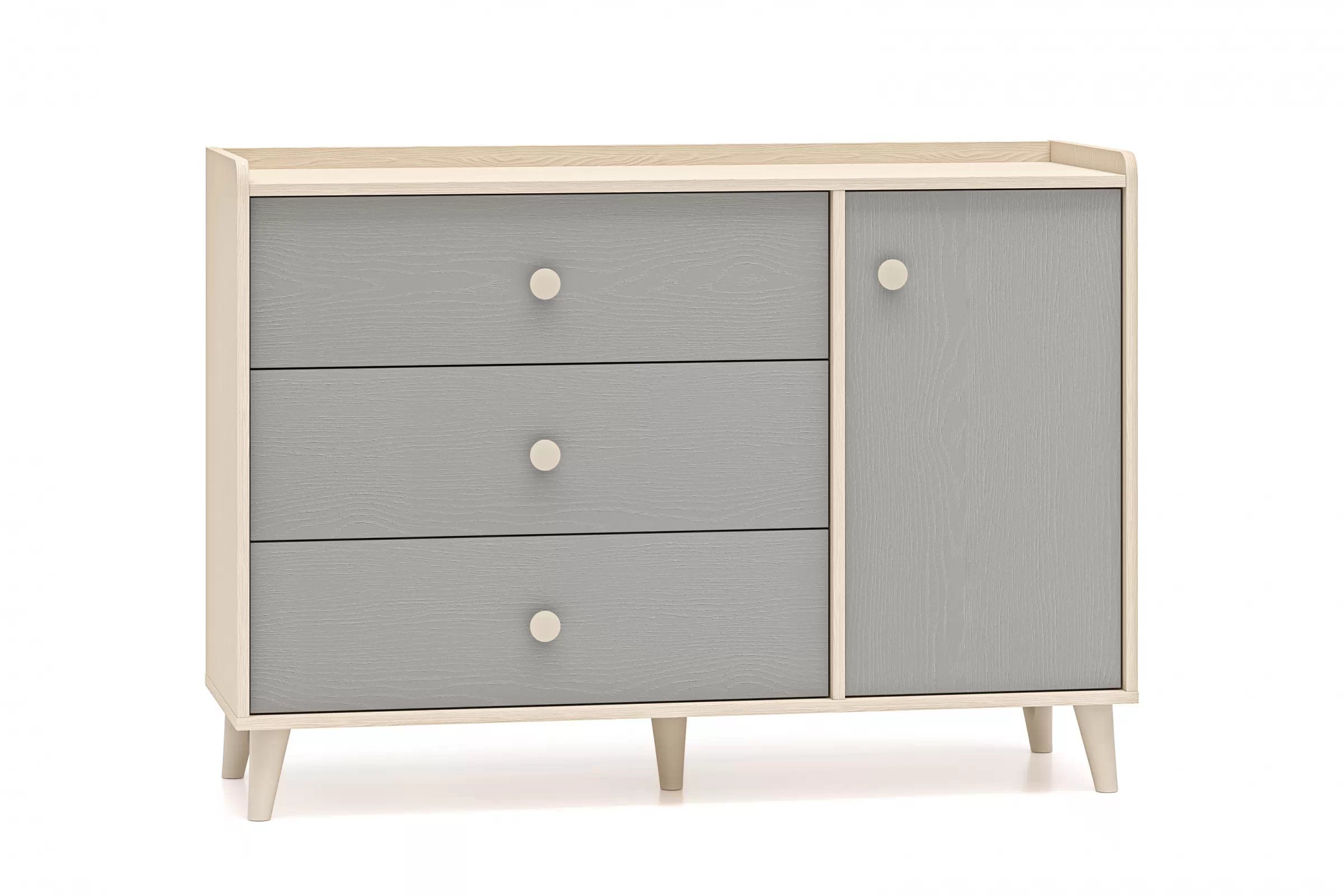 Komoda do detskej izby Marla 120 cm - púštny piesok / sivá Komoda so zásuvkami Marla 120 cm - piasek pustyni / šedý pallad