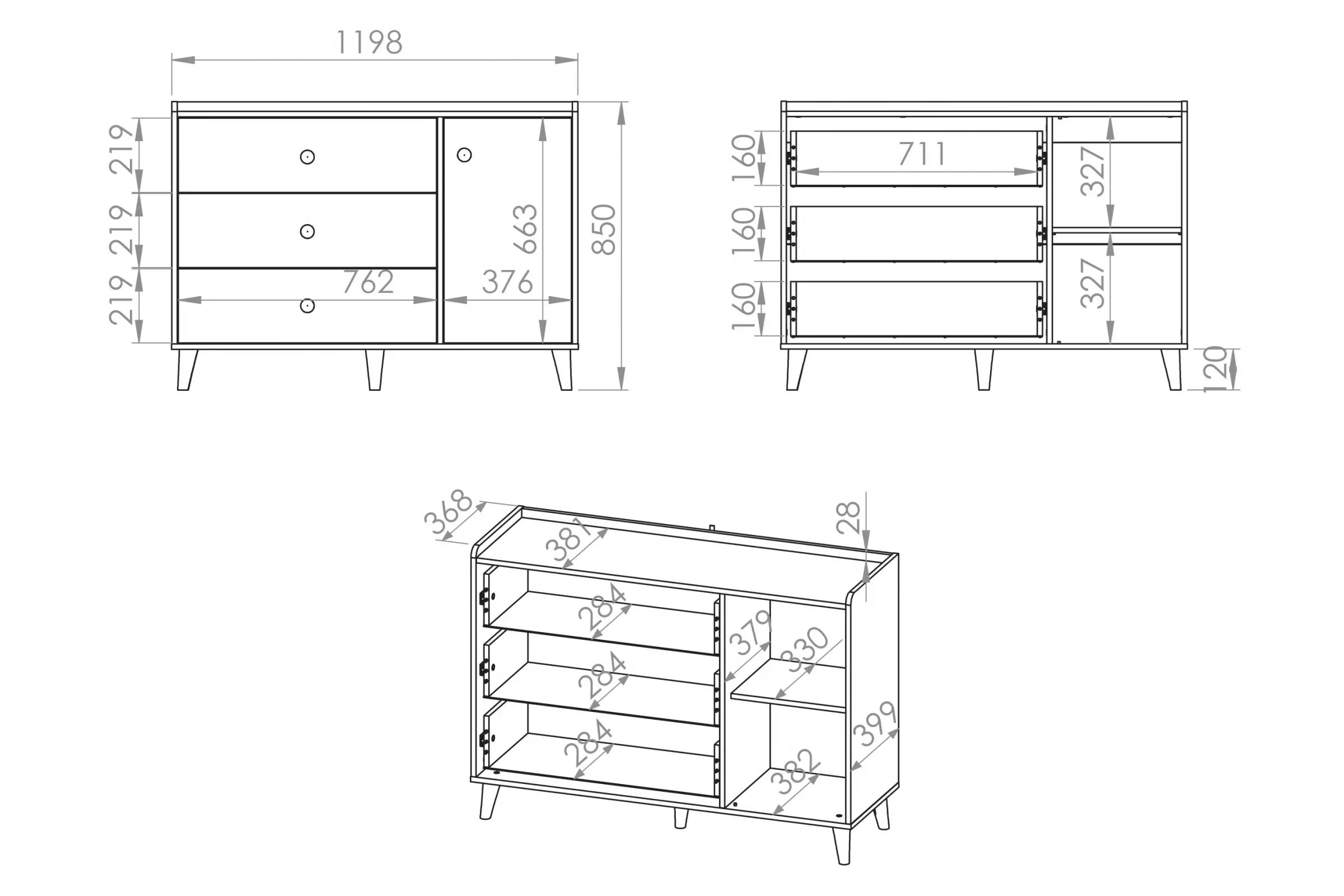 Komoda do detskej izby Marla 120 cm - púštny piesok / sivá Komoda so zásuvkami Marla 120 cm - piasek pustyni / šedý pallad