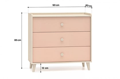 Komoda dziecieca Marla 90 cm so zásuvkami - piasek pustyni / Ružová / millenial pink Komoda so zásuvkami Marla 90 cm - piasek pustyni / millenial pink