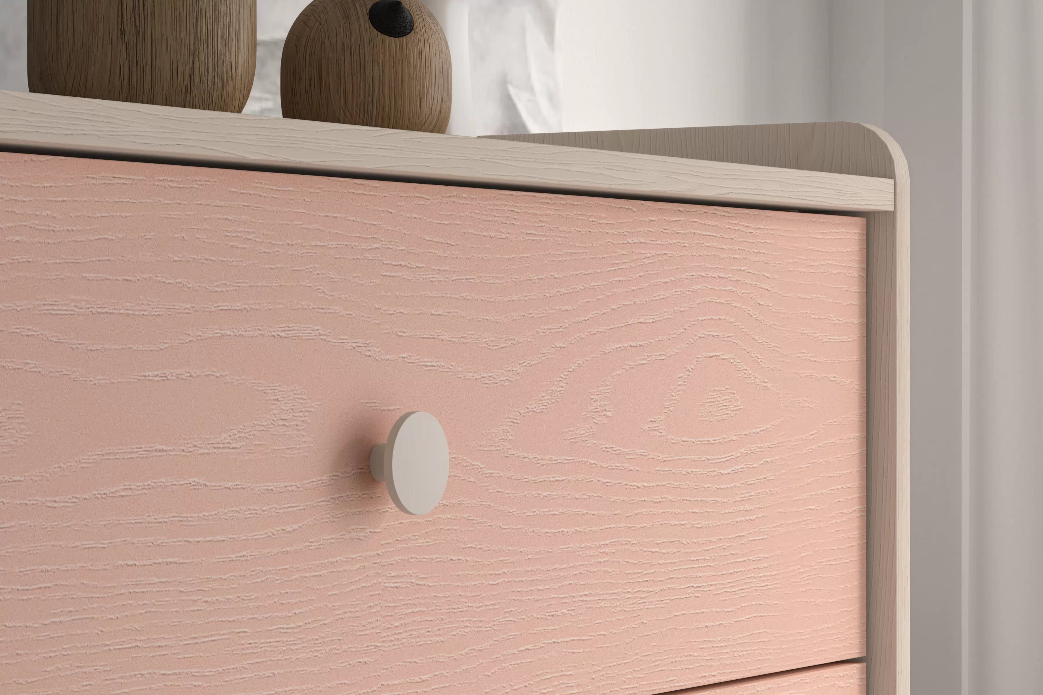 Komoda do detskej izbe Marla 90 cm - púštny piesok / ružová Komoda so zásuvkami Marla 90 cm - piasek pustyni / millenial pink