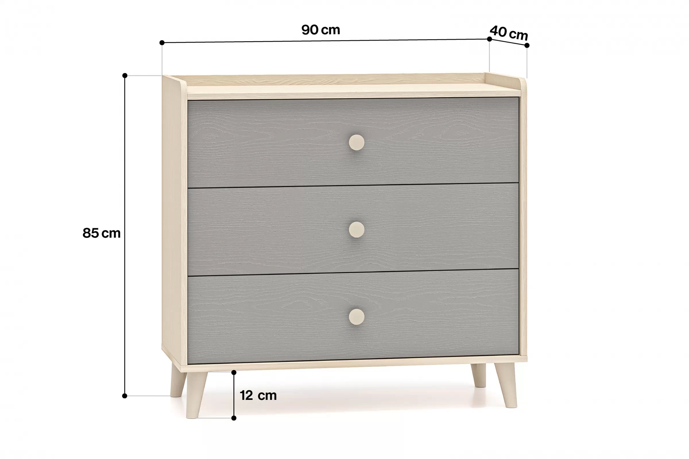 Komoda do detskej izby Marla 90 cm - púštny piesok / sivá Komoda so zásuvkami Marla 90 cm - piasek pustyni / šedý pallad