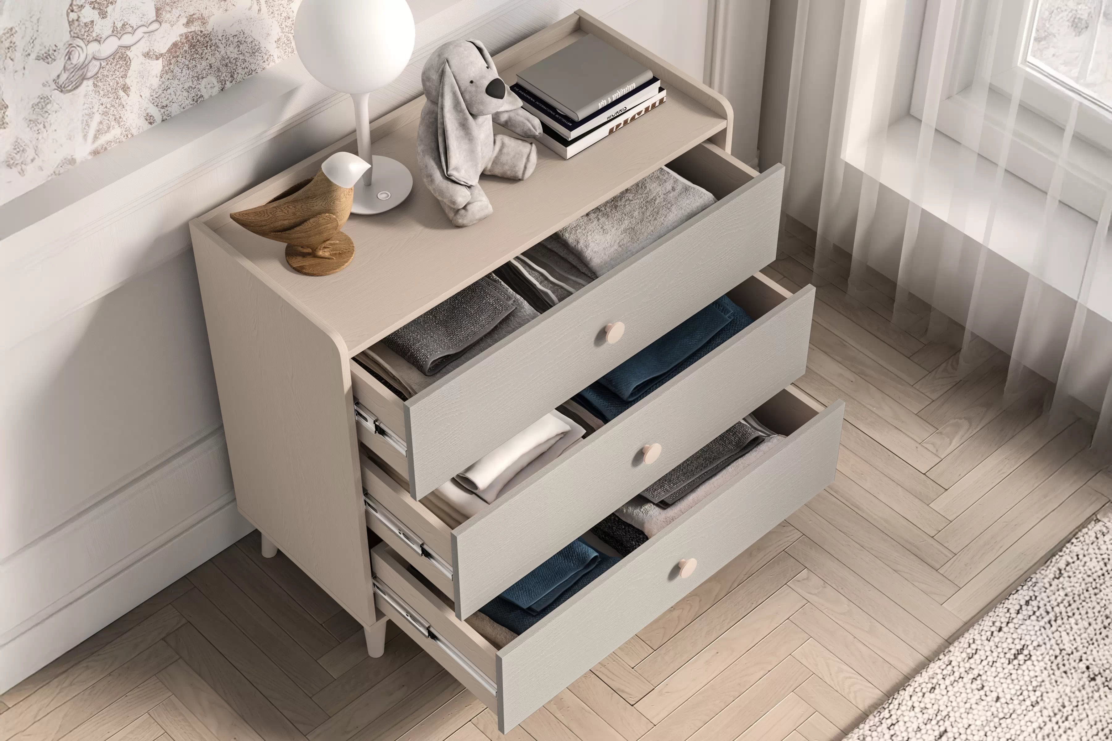 Komoda do detskej izby Marla 90 cm - púštny piesok / sivá Komoda so zásuvkami Marla 90 cm - piasek pustyni / šedý pallad