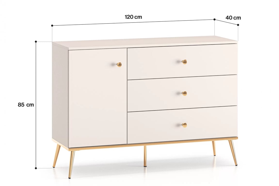 Komoda Narelli 04 - 120 cm - kašmírová / zlaté nožky Komoda se zásuvkami Narelli 04 - kašmír / zlaté Nohy