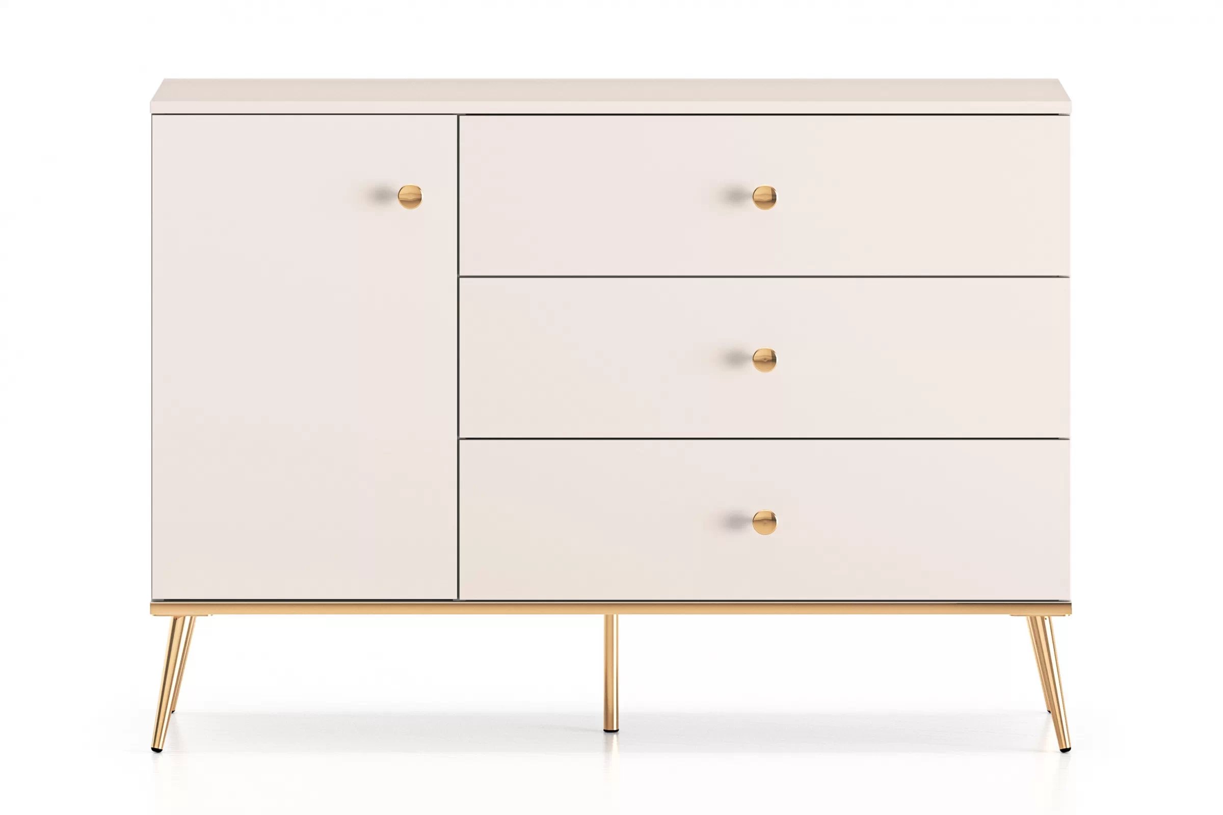 Komoda Narelli 04 so zásuvkami 120 cm - kašmír / zlaté nožičky Komoda so zásuvkami Narelli 04 - kašmír / zlote nožičky