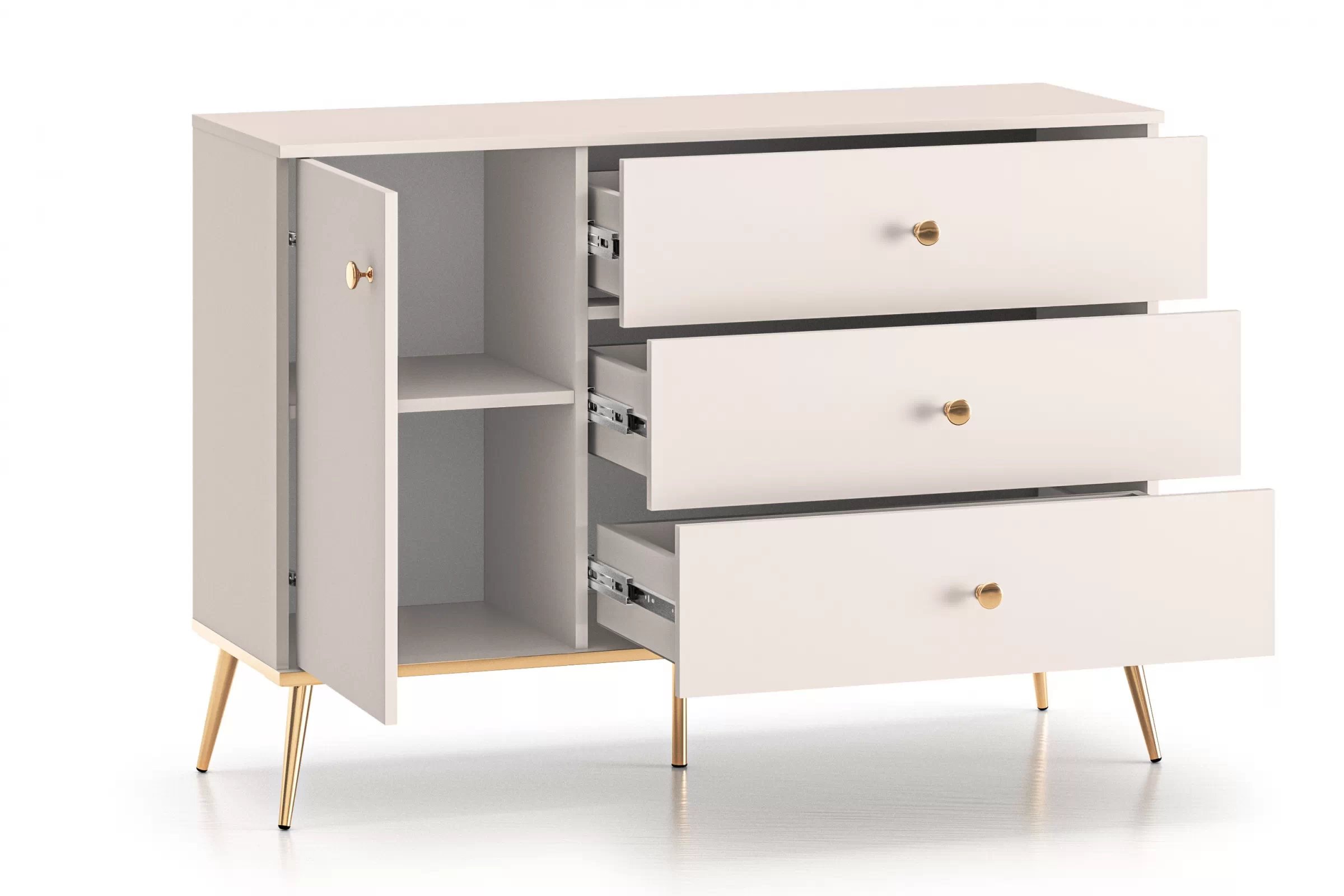 Komoda Narelli 04 so zásuvkami 120 cm - kašmír / zlaté nožičky Komoda so zásuvkami Narelli 04 - kašmír / zlote nožičky