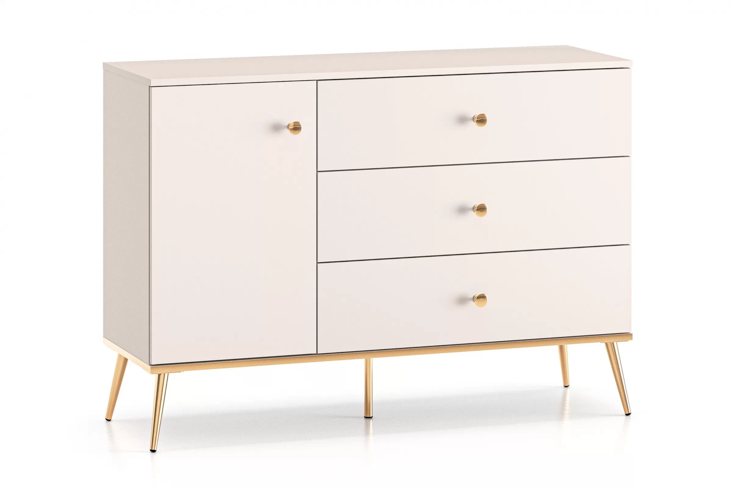 Komoda Narelli 04 so zásuvkami 120 cm - kašmír / zlaté nožičky Komoda so zásuvkami Narelli 04 - kašmír / zlote nožičky
