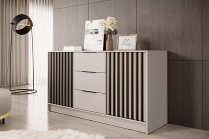 Komoda se zásuvkami Neria 155 cm - kašmír / černá Komoda se zásuvkami Neria 155 cm - kašmír / černá
