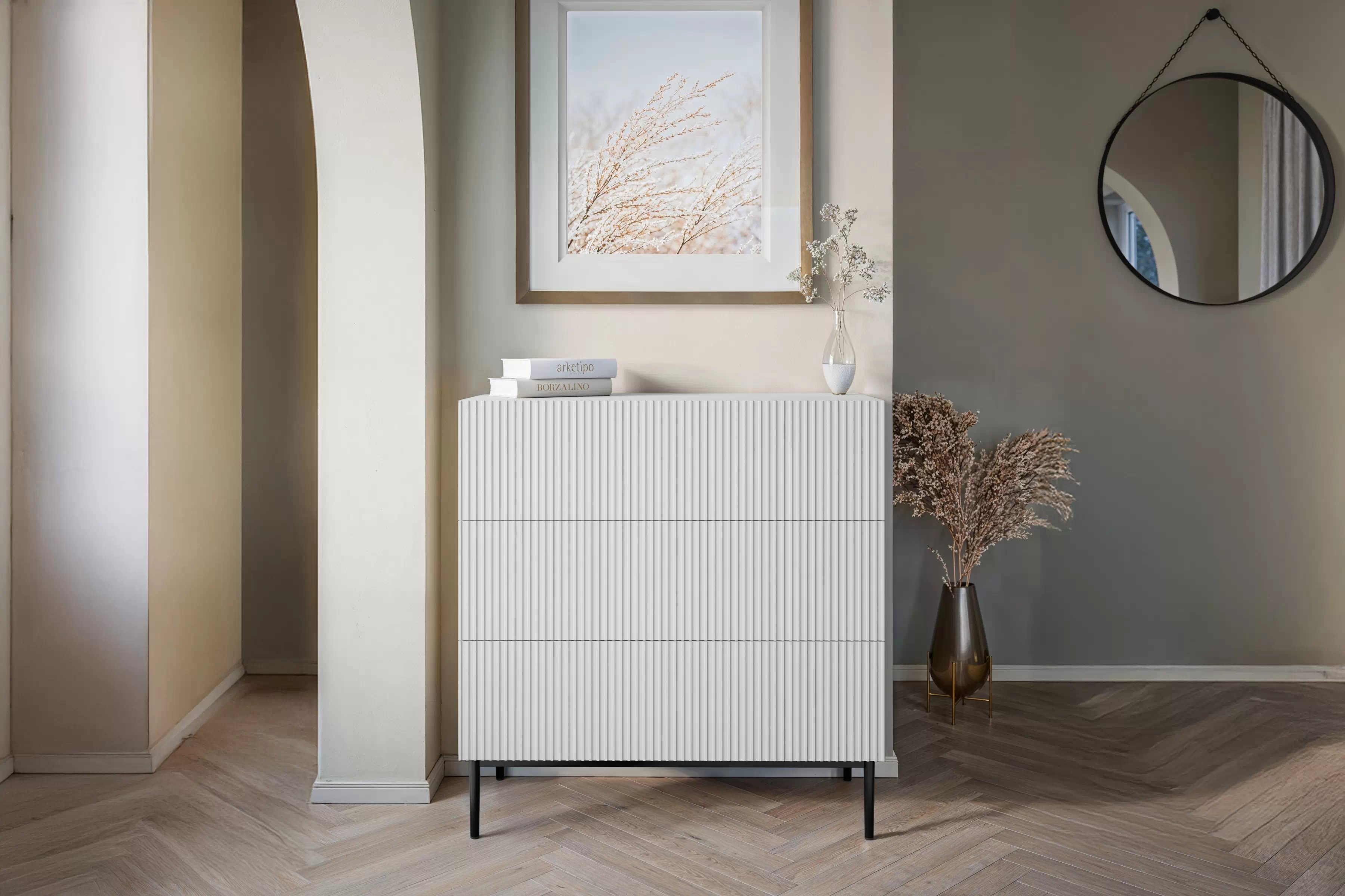 Komoda Nicole 100 cm - biely mat / čierna Komoda so zásuvkami Nicole 100 cm - biely mat / čierny nozki