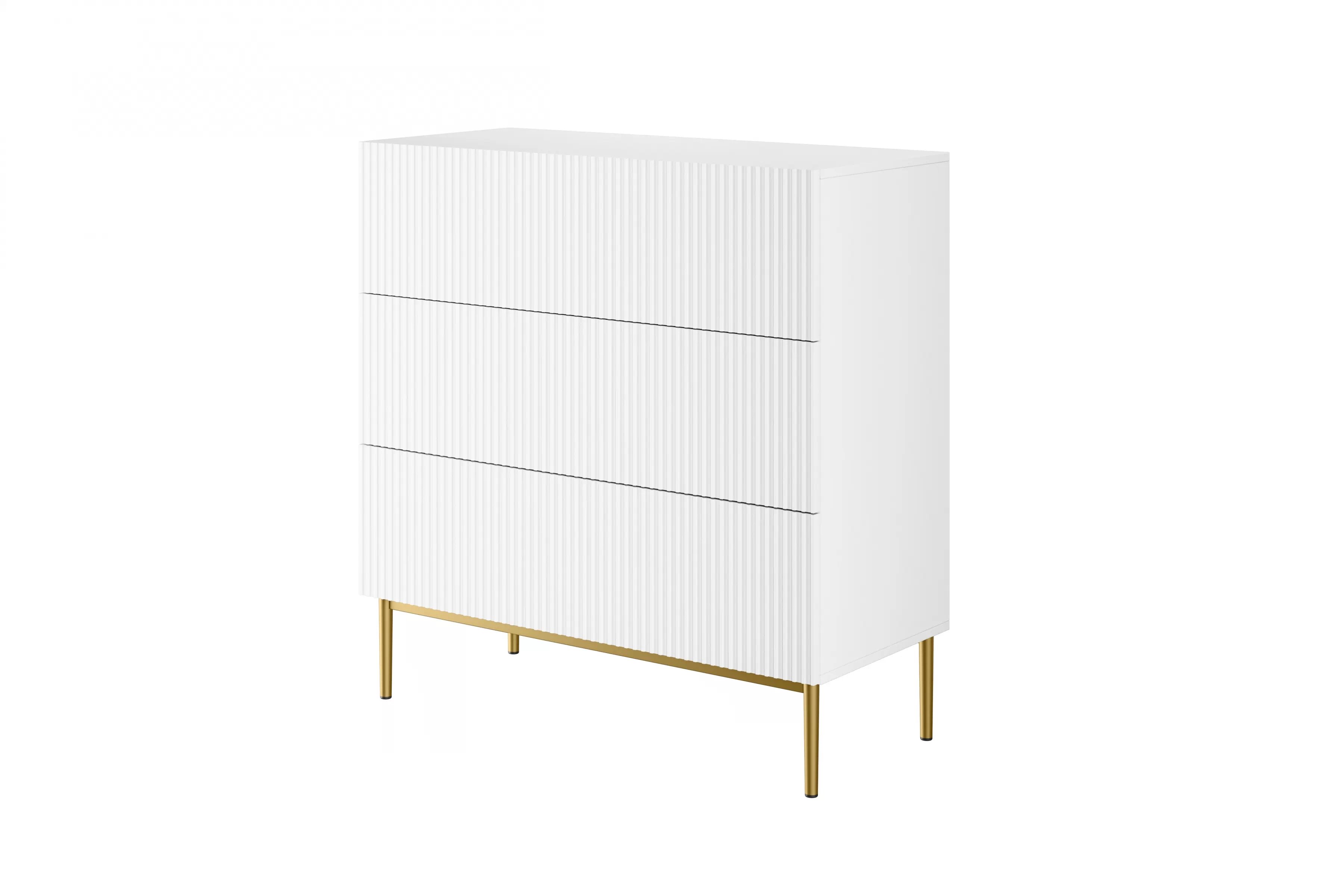 Komoda Nicole 100 cm se zásuvkami - bílý mat / zlaté nožky Komoda se zásuvkami Nicole 100 cm - bílý mat / zlote nozki