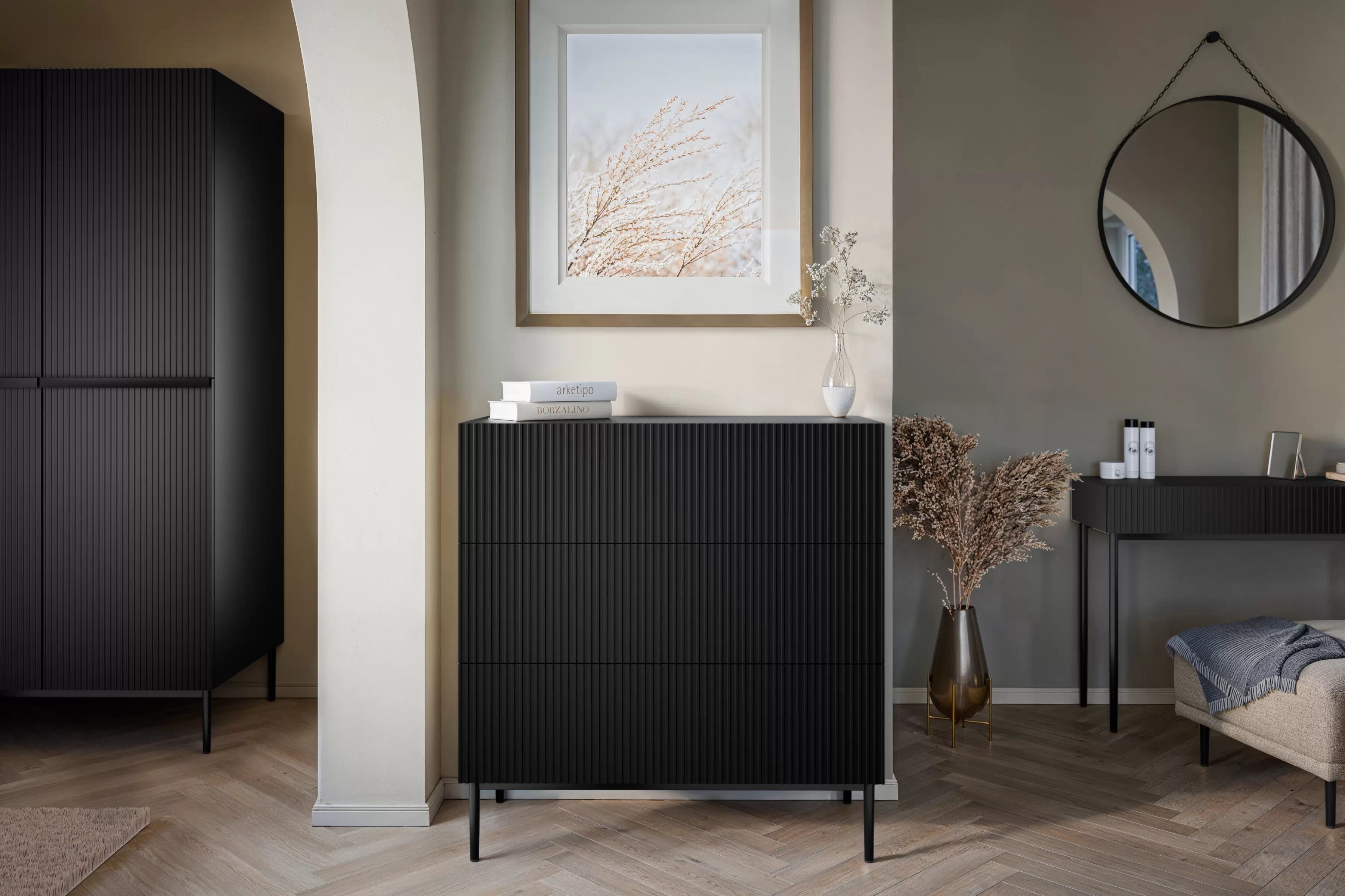 Komoda Nicole 100 cm - čierny mat / čierna Komoda so zásuvkami Nicole 100 cm - Čierny mat / čierny nozki