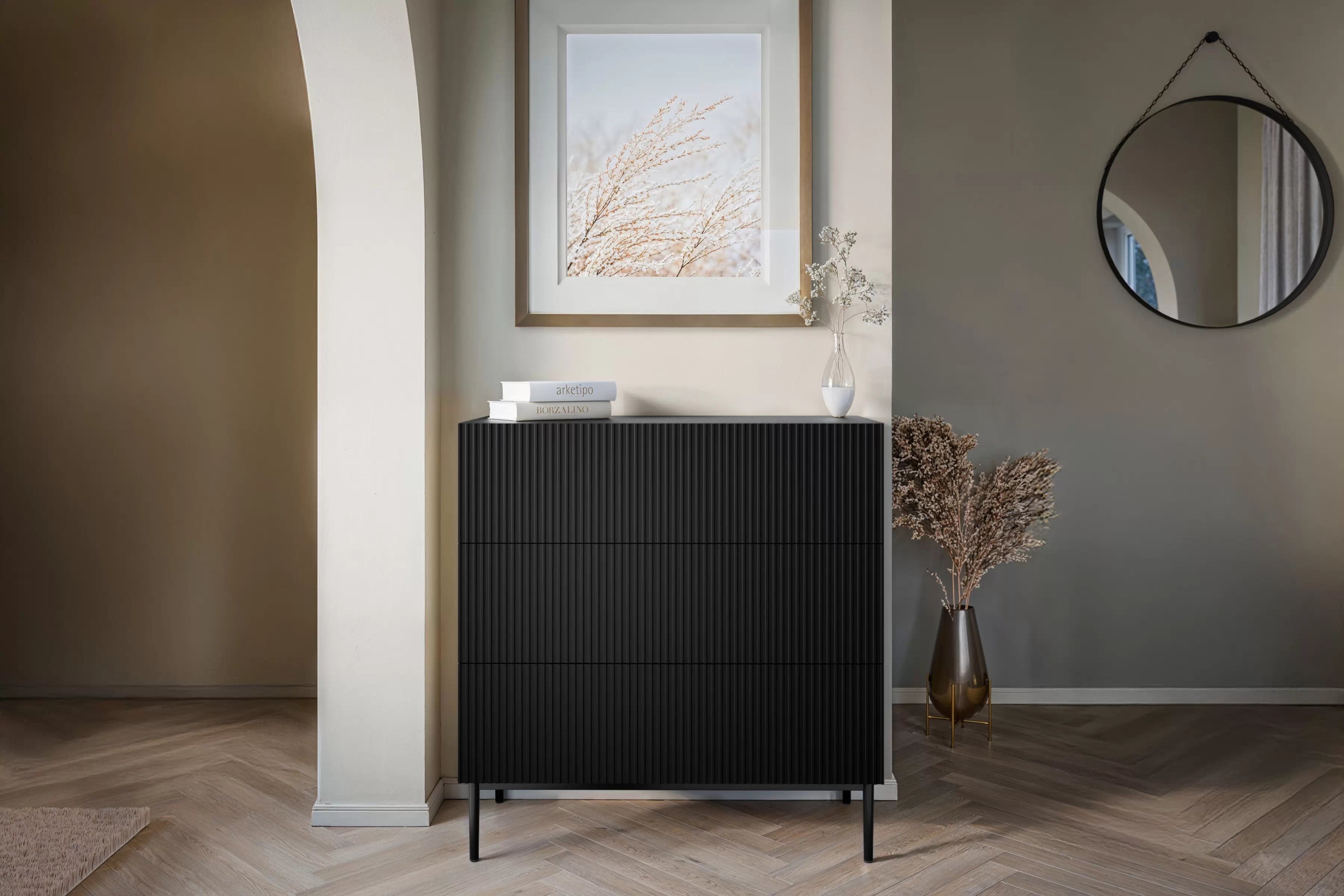 Komoda Nicole 100 cm - čierny mat / čierna Komoda so zásuvkami Nicole 100 cm - Čierny mat / čierny nozki