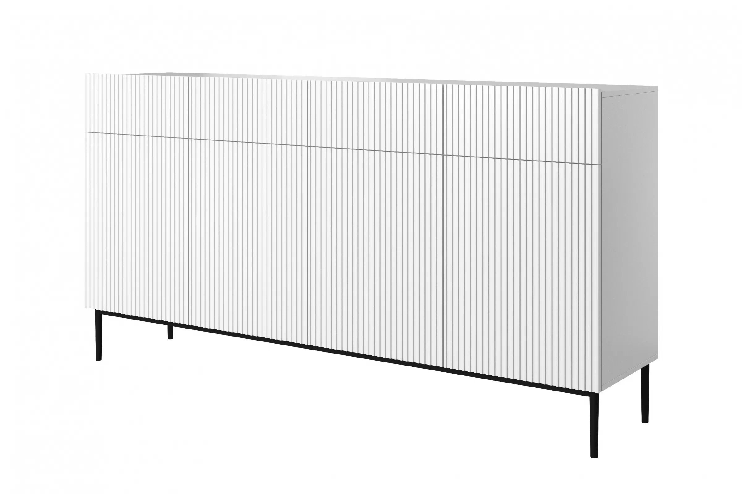 Komoda Nicole 200 cm s 4 zásuvky a 4 dvířka - bílý mat / černé nožky Komoda se zásuvkami Nicole 200 cm - bílý mat / černá nozki