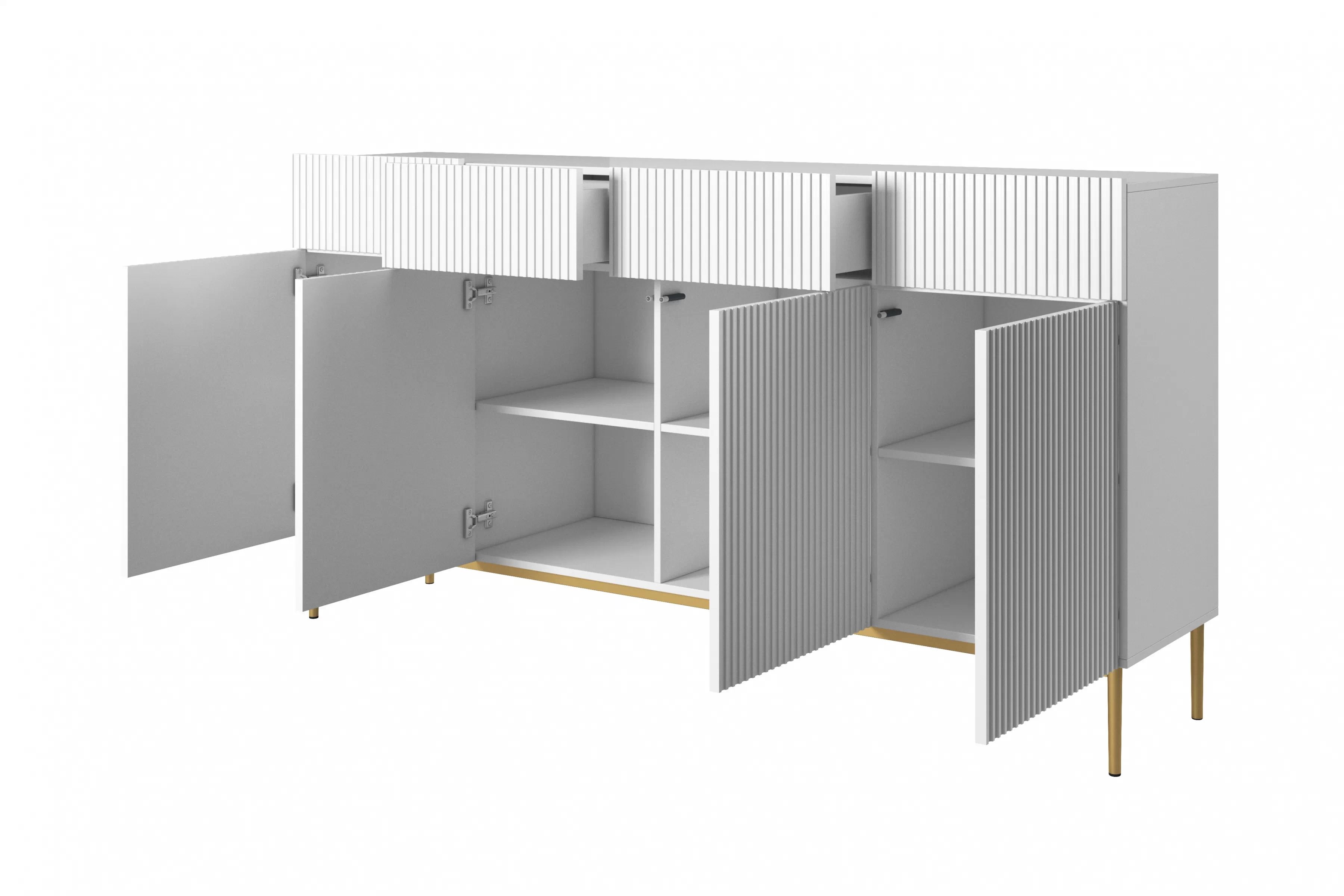 Komoda Nicole 200 cm so 4 zásuvkami - biely mat / zlatá Komoda so zásuvkami Nicole 200 cm - biely mat / zlote nozki