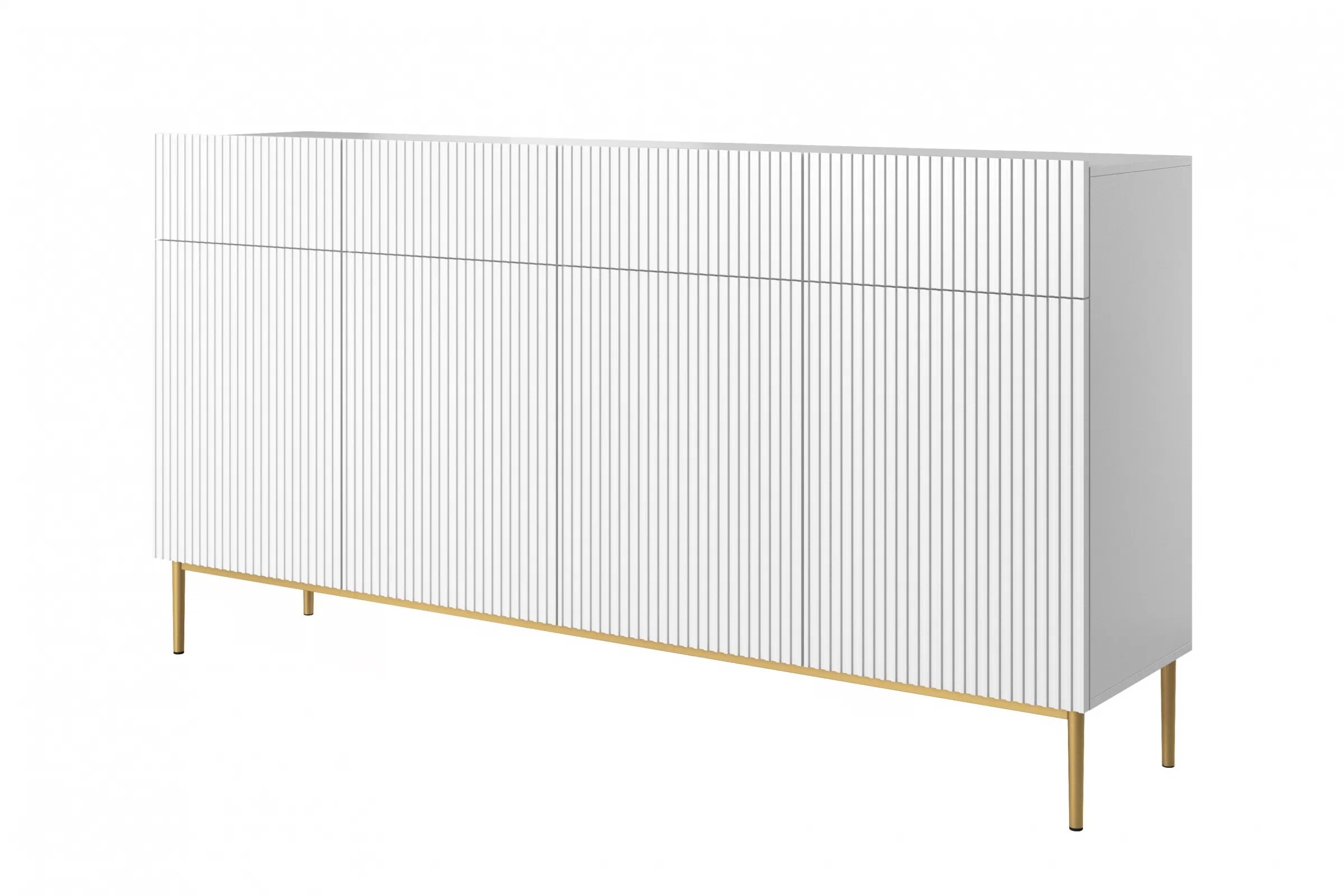 Komoda Nicole 200 cm so 4 zásuvkami - biely mat / zlatá Komoda so zásuvkami Nicole 200 cm - biely mat / zlote nozki