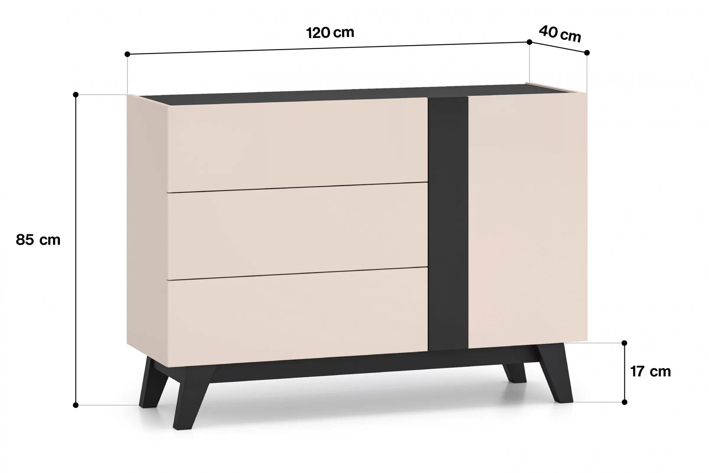 Komoda Salio 120 cm se zásuvkami - kašmír / černý Komoda se zásuvkami Salio 120 cm - kašmír / černá