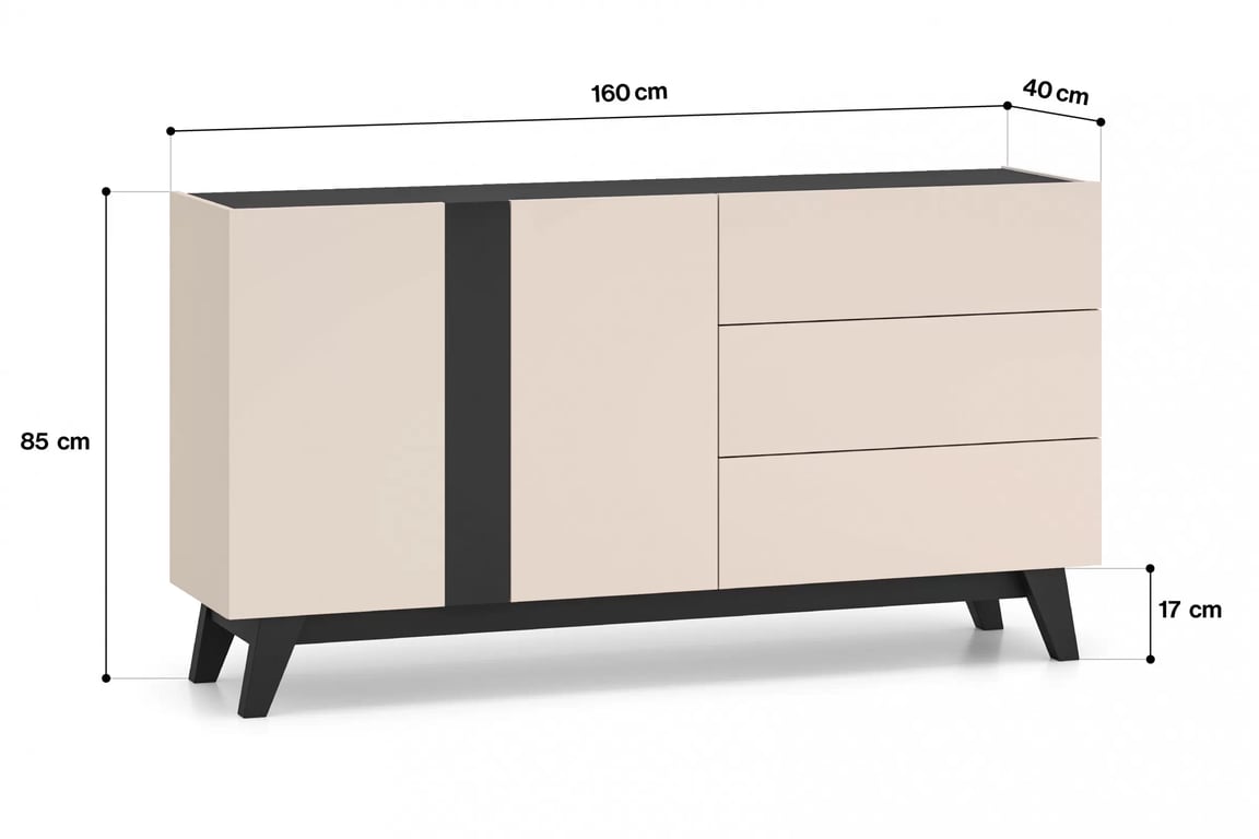 Komoda Salio 160 cm se zásuvkami - kašmír / černý Komoda se zásuvkami Salio 160 cm - kašmír / černá