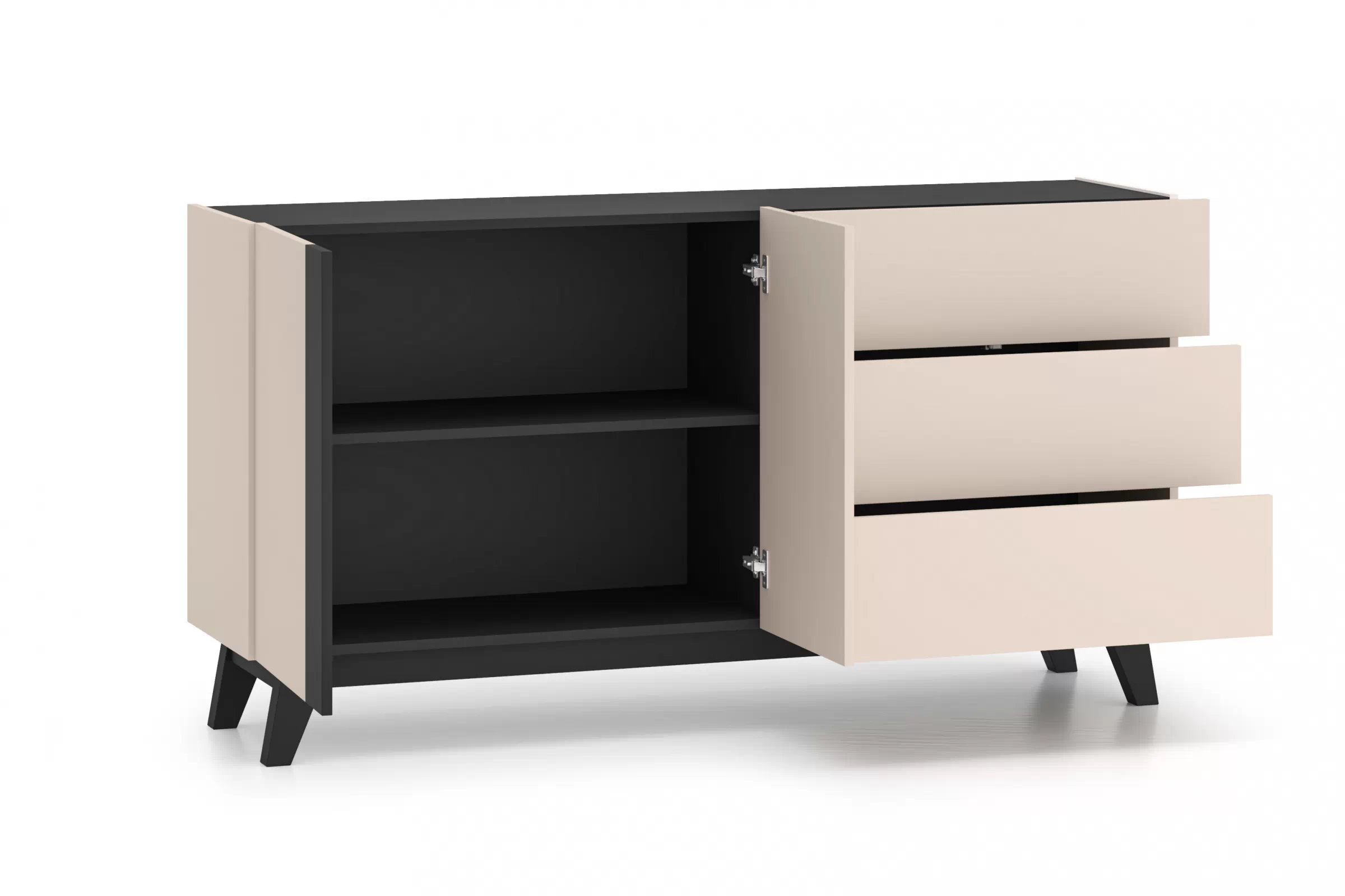 Komoda Salio 160 cm dvojdverová so zásuvkami - kašmír / čierna Komoda so zásuvkami Salio 160 cm - kašmír / Čierny