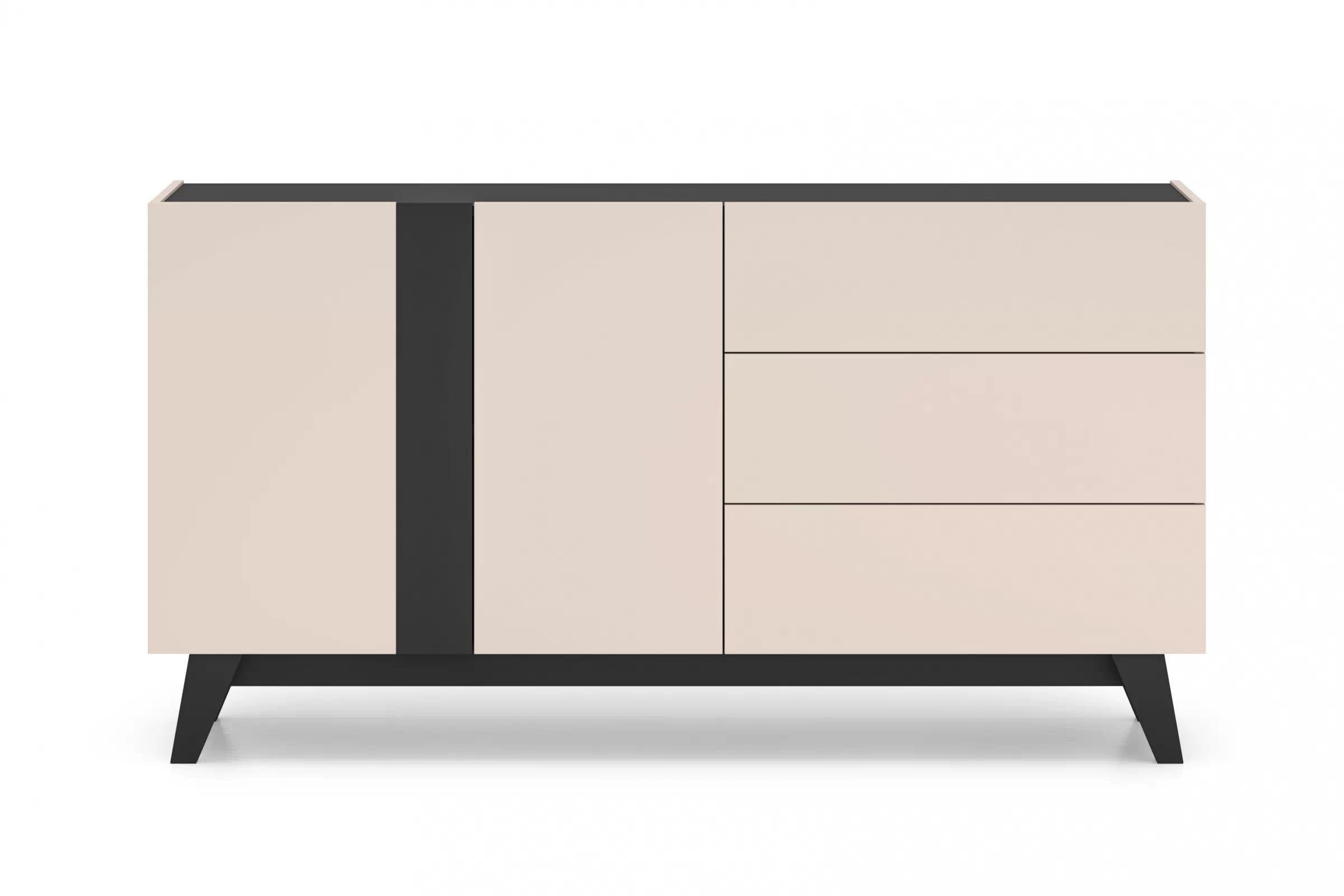 Komoda Salio 160 cm dvojdverová so zásuvkami - kašmír / čierna Komoda so zásuvkami Salio 160 cm - kašmír / Čierny