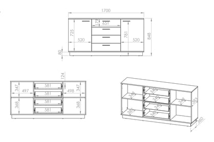 Comodă cu sertare Stivio 170 cm - stejar stilat / negru Comoda cu sertare Stivio 170 cm - stejar stilat / negru