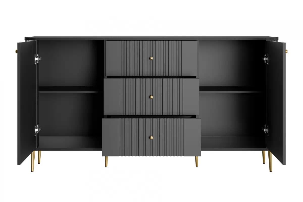 Komoda Versper 160 cm - černá / zlaté nohy Komoda se zásuvkami Versper 160 cm - černá / zlaté Nohy