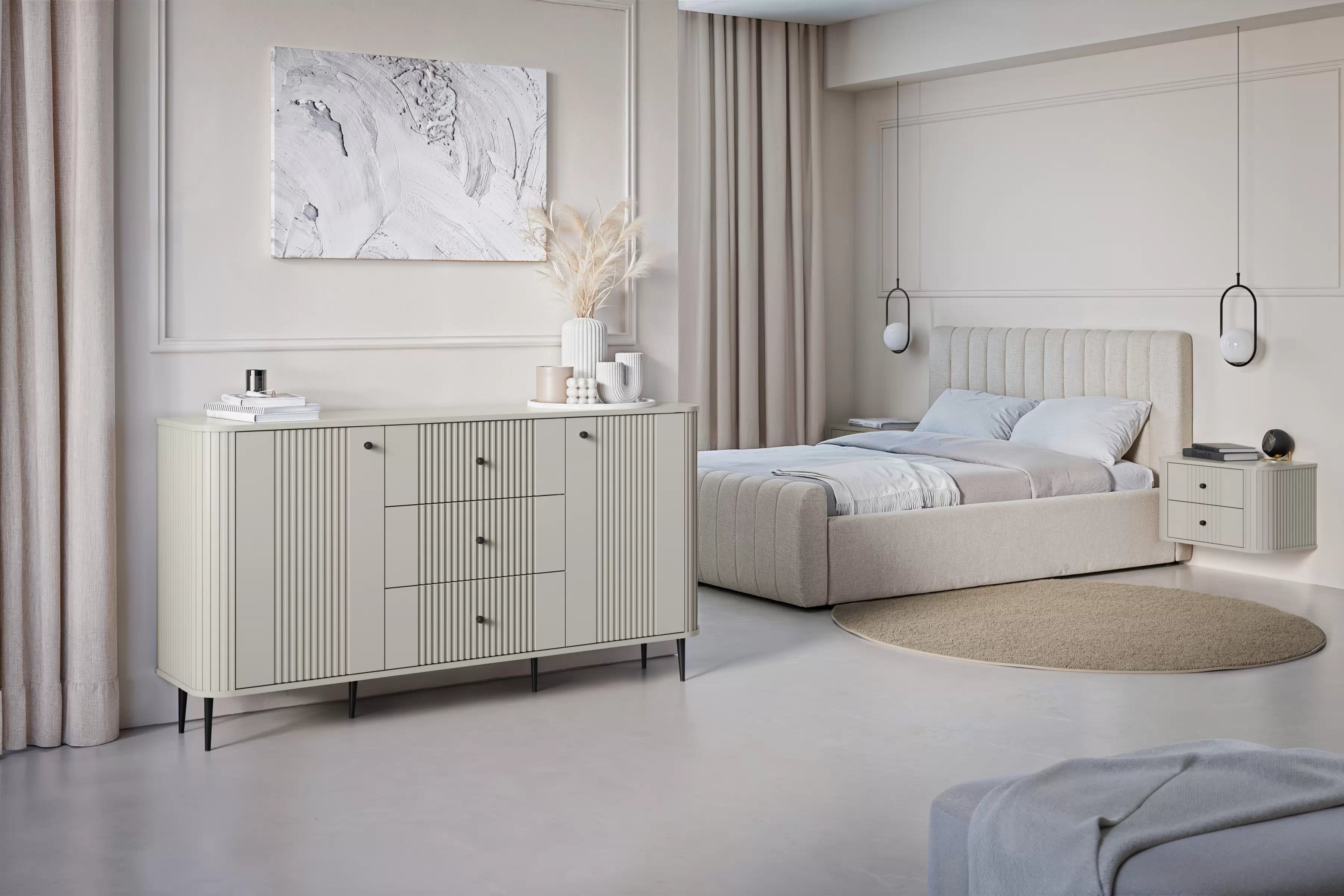 Komoda se zásuvkami Vesper 160 cm - kašmír / černé nohy Komoda se zásuvkami Verspera 160 cm - kašmír / černá Nohy