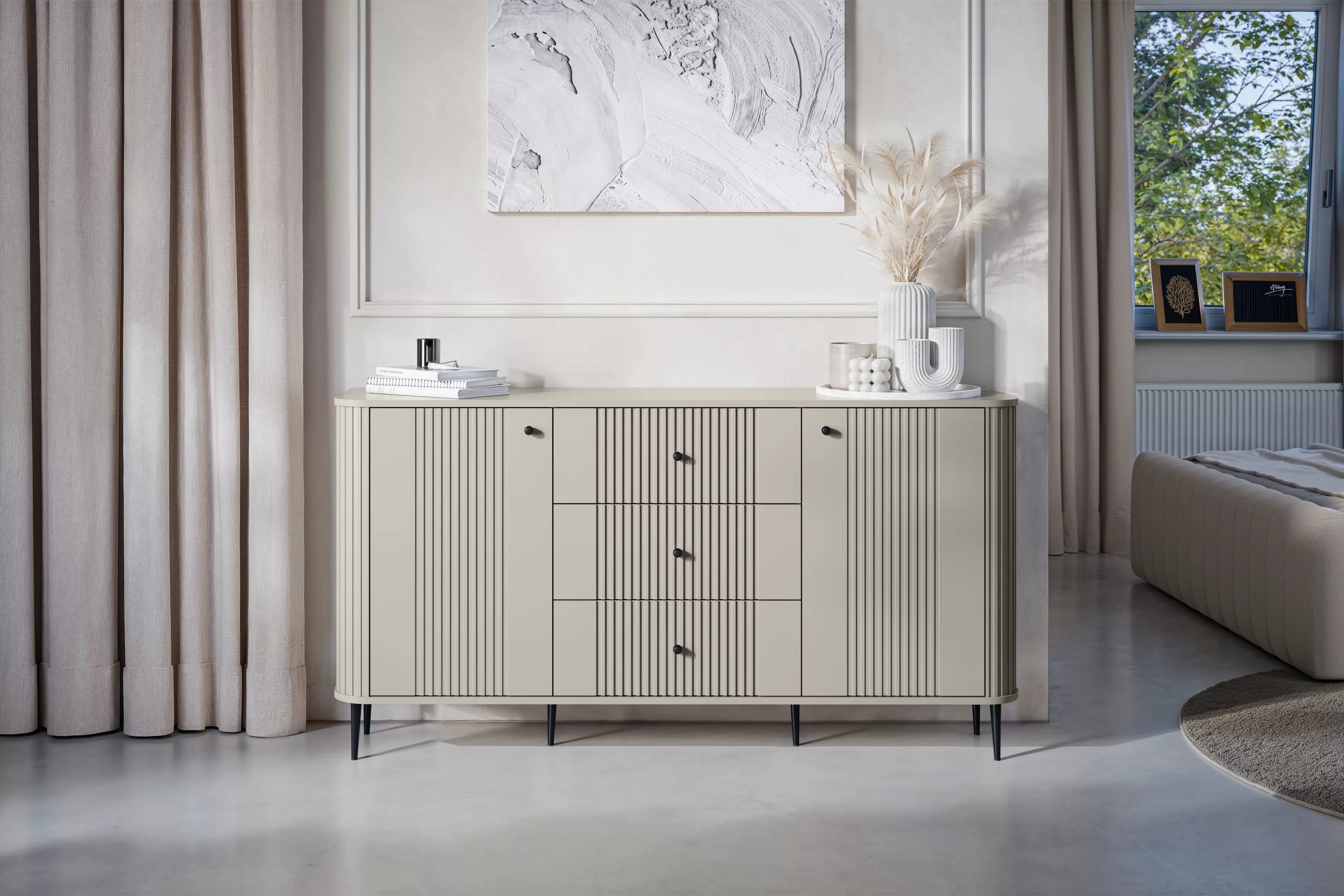 Komoda se zásuvkami Vesper 160 cm - kašmír / černé nohy Komoda se zásuvkami Verspera 160 cm - kašmír / černá Nohy