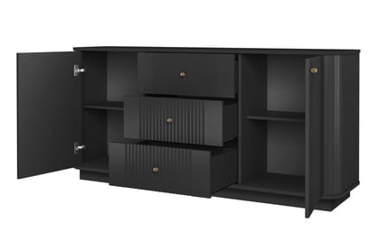 Komoda Vesper 160 cm so zásuvkami - čierna / zlaté úchytky Komoda so zásuvkami Vesper 160 cm - Čierny / zlote úchyty