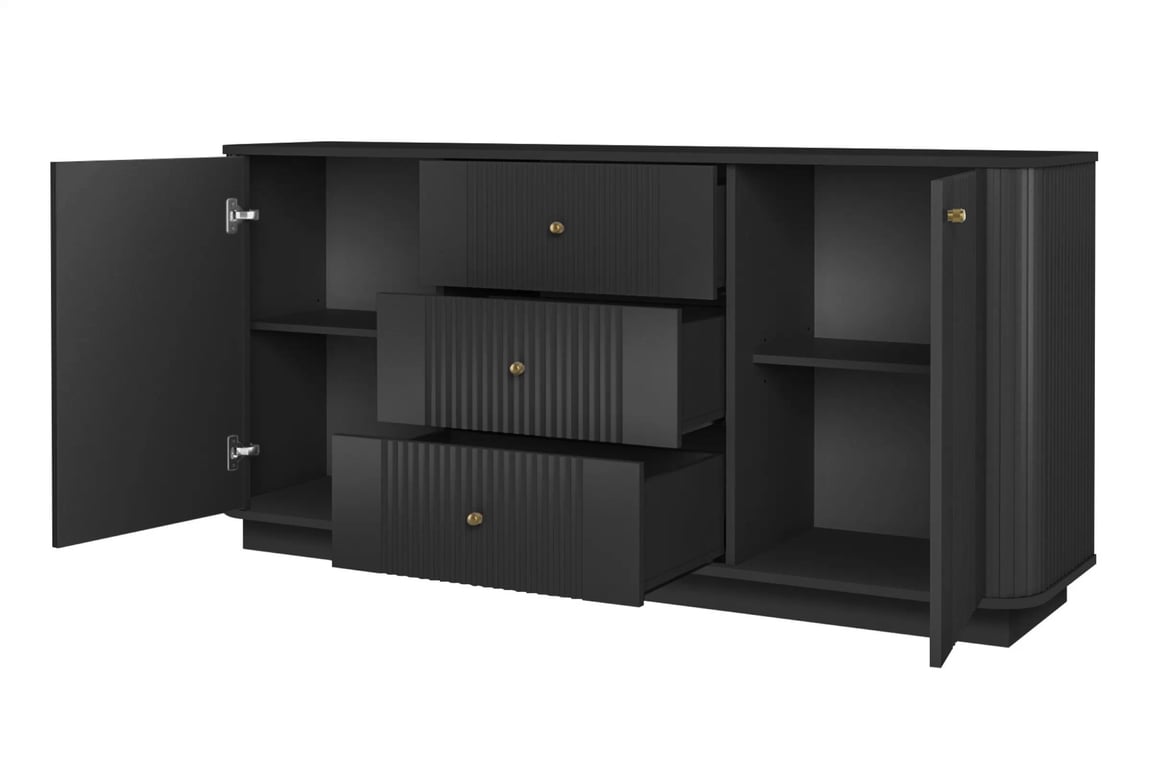 Komoda Vesper 160 cm so zásuvkami - čierna / zlaté úchytky Komoda so zásuvkami Vesper 160 cm - Čierny / zlote úchyty