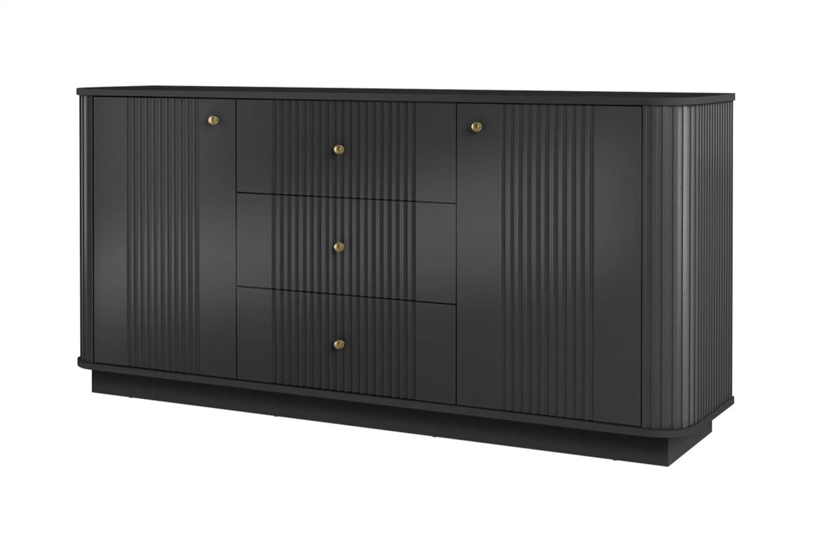 Komoda Vesper 160 cm so zásuvkami - čierna / zlaté úchytky Komoda so zásuvkami Vesper 160 cm - Čierny / zlote úchyty