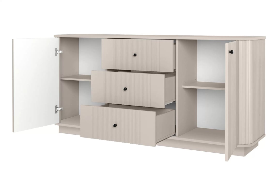 Komoda Vesper 160 cm so zásuvkami - kašmírová / čierne úchytky Komoda so zásuvkami Vesper 160 cm - kašmír / čierny úchyty