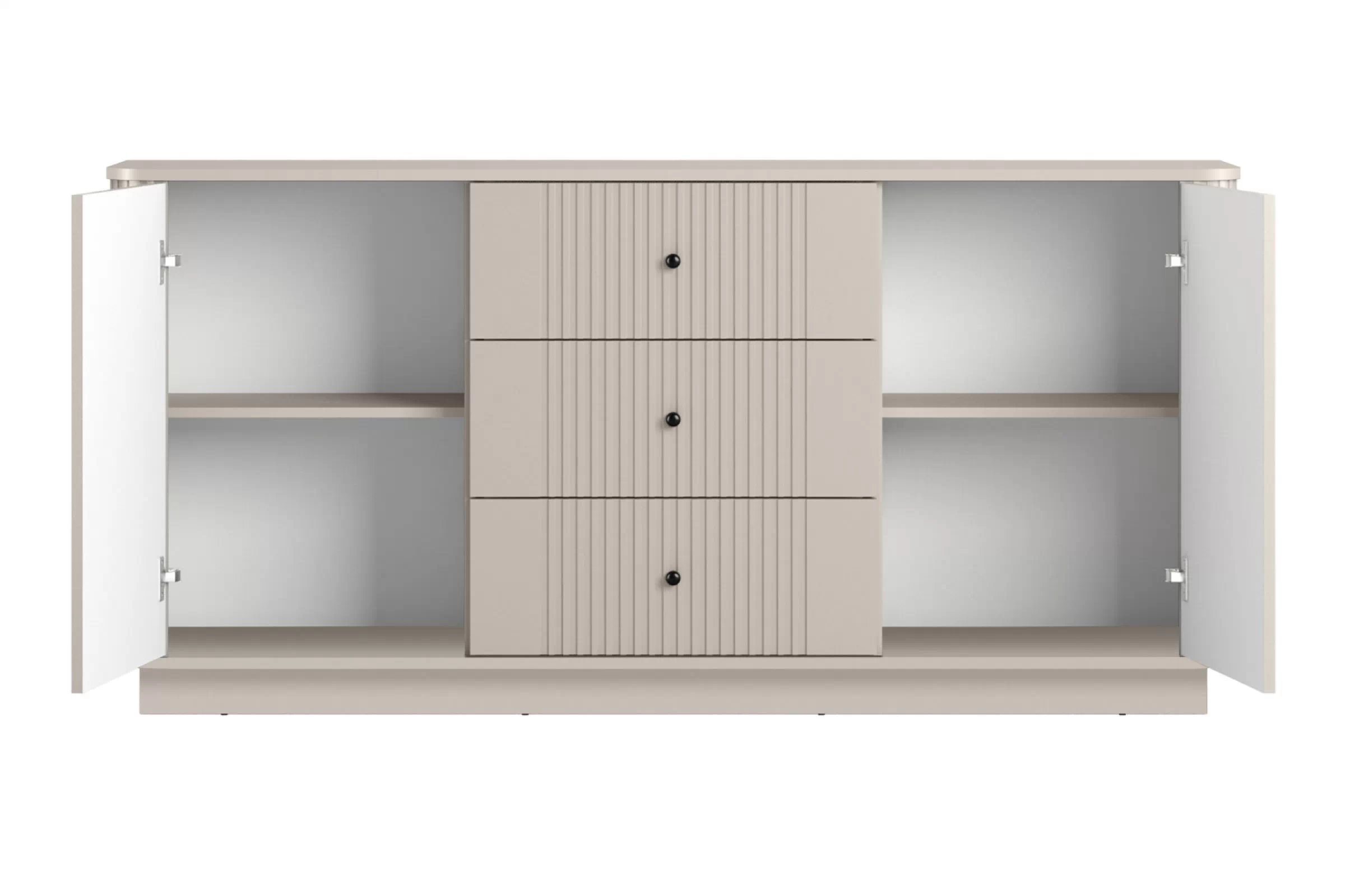 Komoda so zásuvkami Vesper 160 cm na sokli - kašmír / čierne úchytky Komoda so zásuvkami Vesper 160 cm - kašmír / čierny úchyty