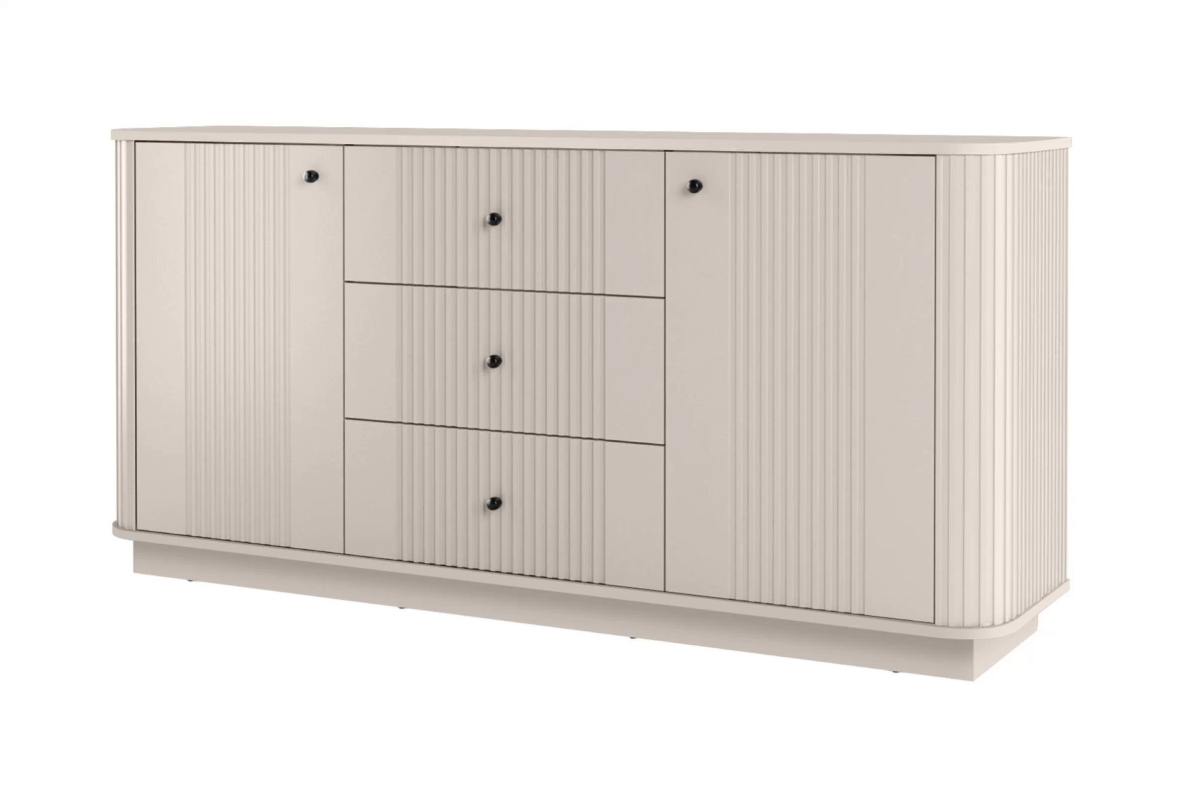 Komoda so zásuvkami Vesper 160 cm na sokli - kašmír / čierne úchytky Komoda so zásuvkami Vesper 160 cm - kašmír / čierny úchyty